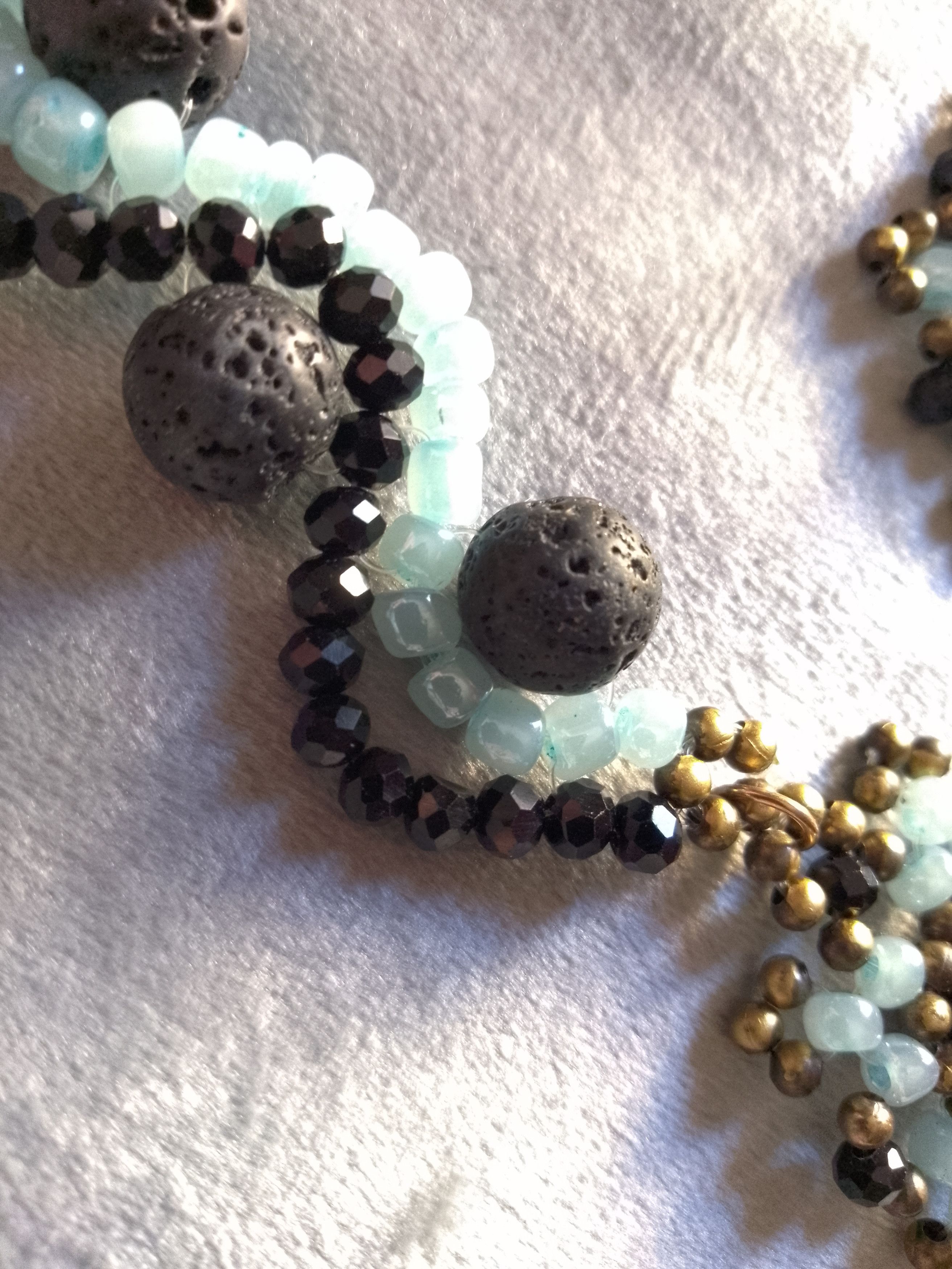Handmade Necklace Long Black Blue Lava Stone Wavy Earrings Size ONE SIZE - 8 Thumbnail