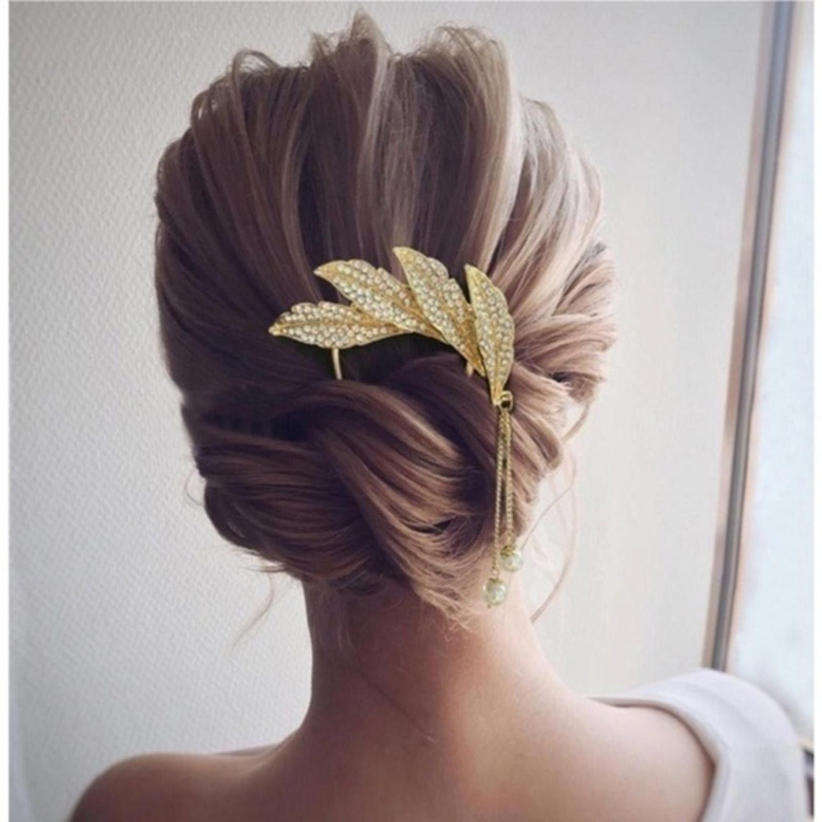 Designer Diamond Hair Fork Silver Feather Hairpin Size ONE SIZE - 1 Thumbnail
