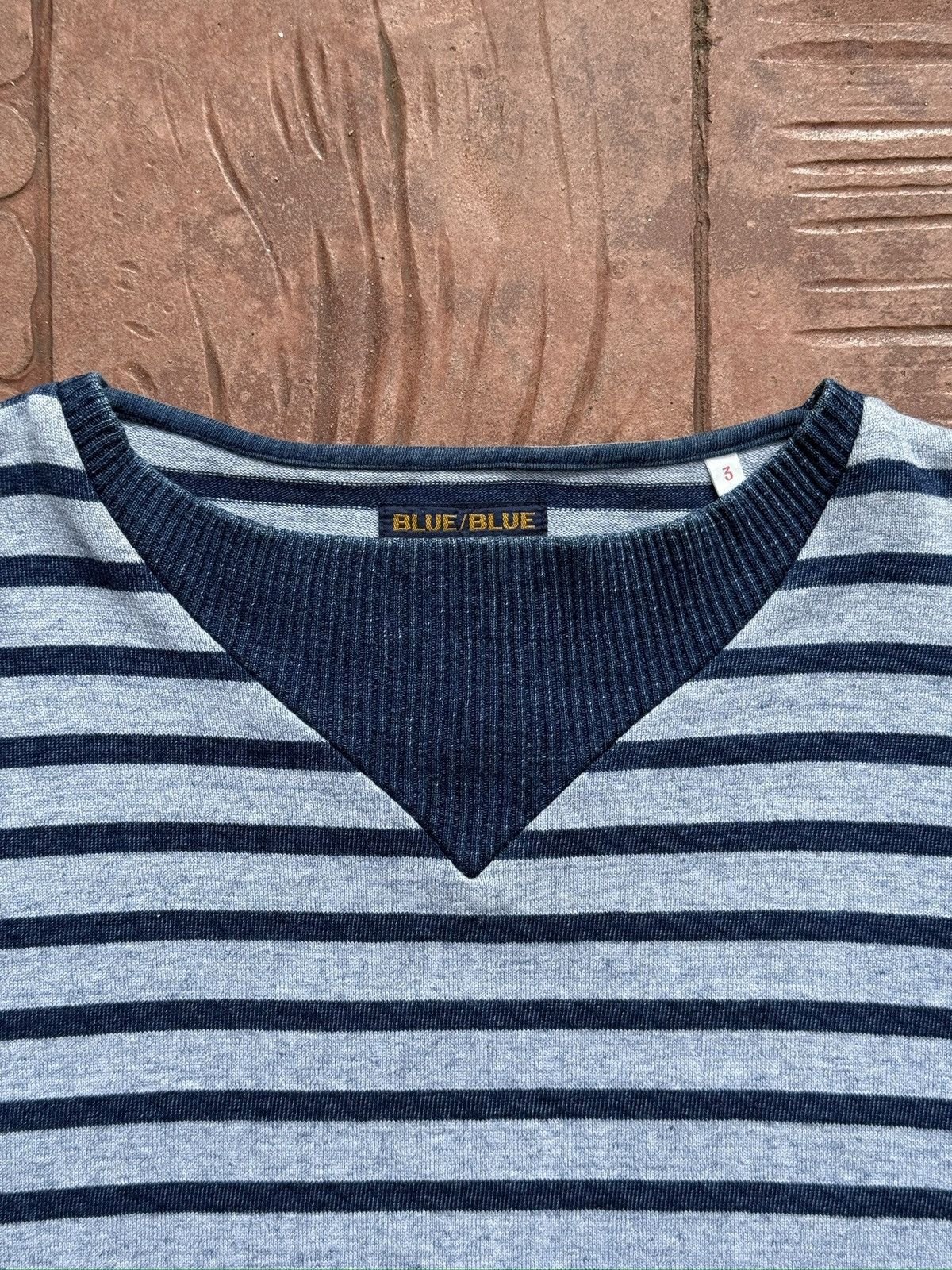45rpm BLUE BLUE JAPAN Big V-Neck Indigo Stripes Jumper Size US L / EU 52-54 / 3 - 6 Thumbnail