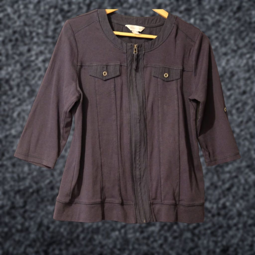 Vintage St John's Bay Full Zip Shirt 3/4 Rolltab Sleeve Navy Pockets Women's L Size L / US 10 / IT 46 - 1 Thumbnail
