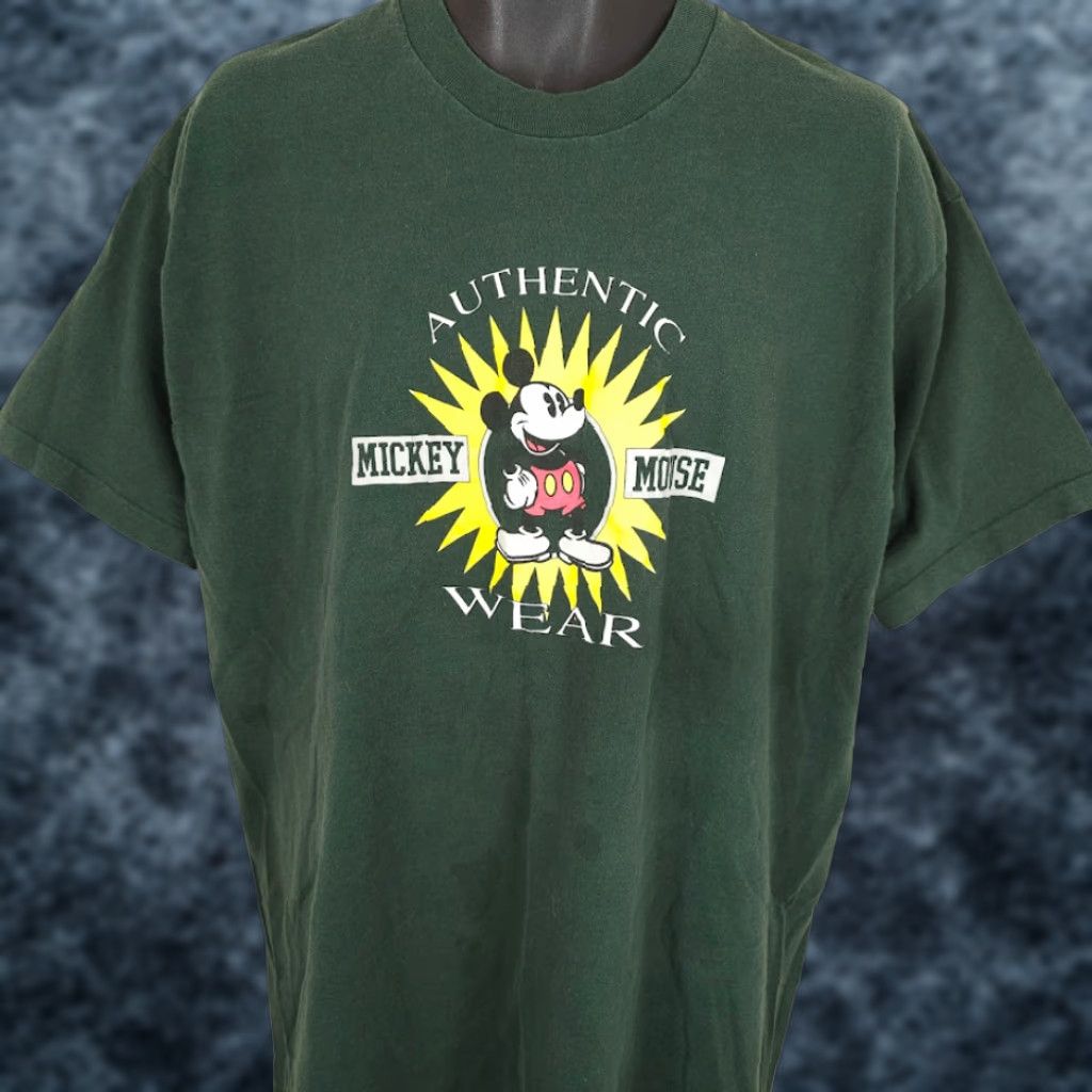 Disney VINTAGE Disney T-Shirt Mens 2XL Green 90s Mickey Mouse Made In USA Shirt Size US XXL / EU 58 / 5 - 1 Thumbnail