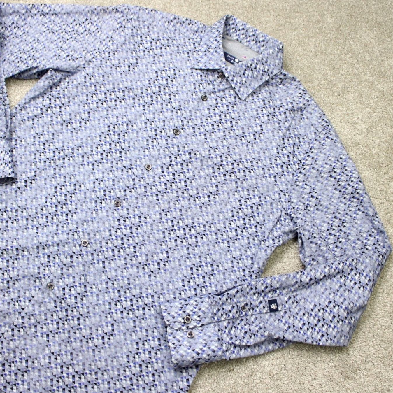 Vintage Stone Rose Shirt Mens 4 Large Gray/Blue Geometric Cotton Stretch Long Sleeve Size US L / EU 52-54 / 3 - 4 Thumbnail