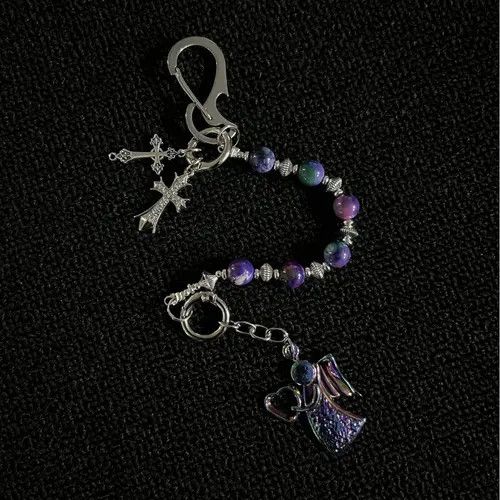 Jewelry Purple and Blue Beaded Angel Keychain Charm Size ONE SIZE - 4 Thumbnail