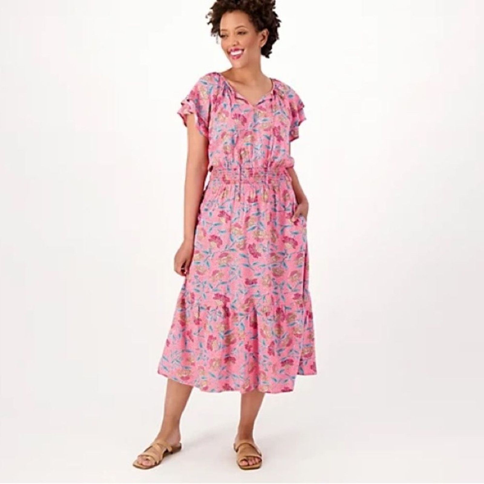 DressCamp Destination 365 Midi Dress with Smocking sz XL NEW # G564 Size XL / US 12-14 / IT 48-50 - 1 Thumbnail
