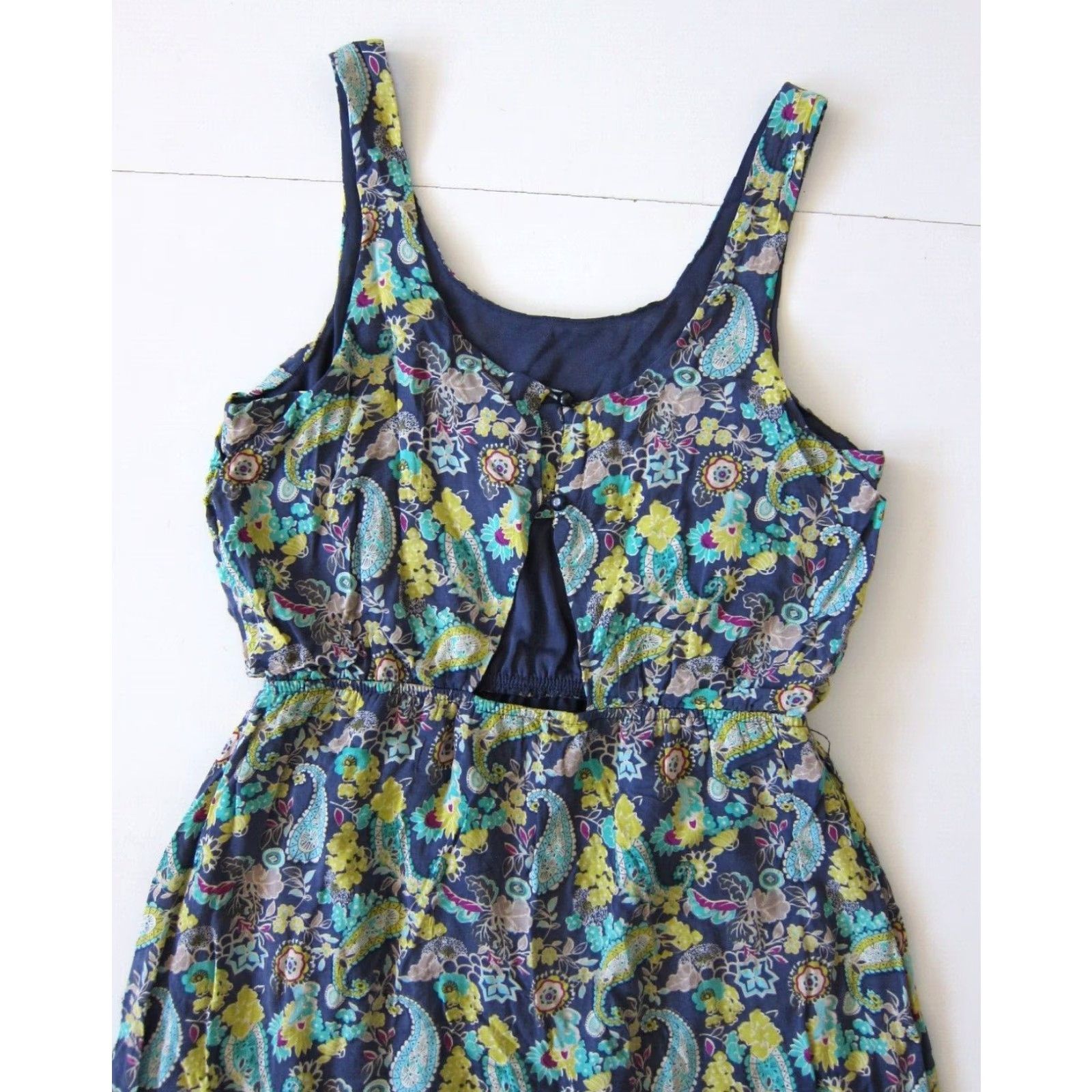 Vintage Mudd 100% Rayon Blue Grey Yellow Paisley Floral Jumper Tank High Low Dress M Size M / US 6-8 / IT 42-44 - 4 Thumbnail