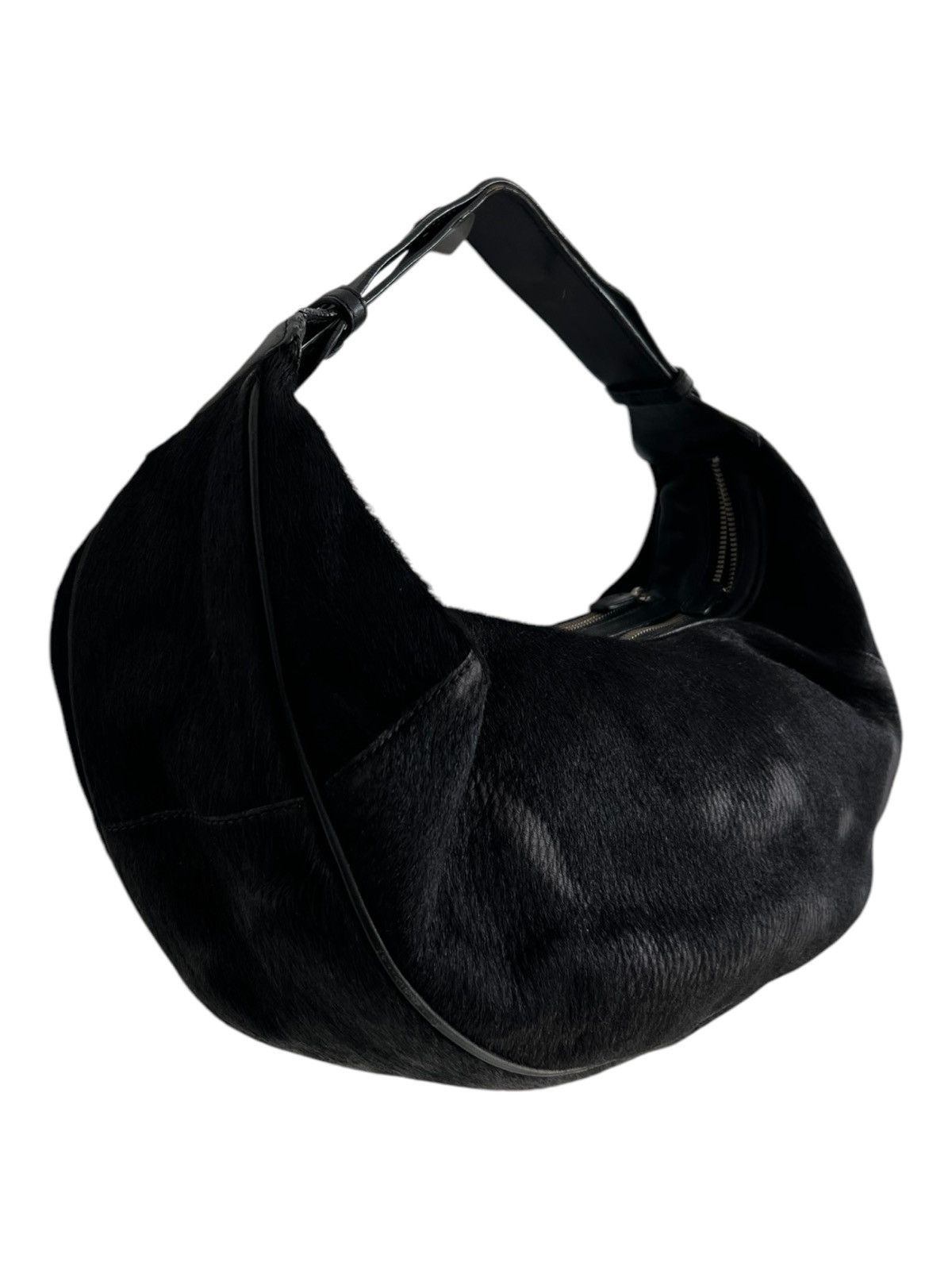 Roen Y2K Manu Atelier Pony Brush Leather Double Zip Gala Hobo Bag Size ONE SIZE - 3 Thumbnail
