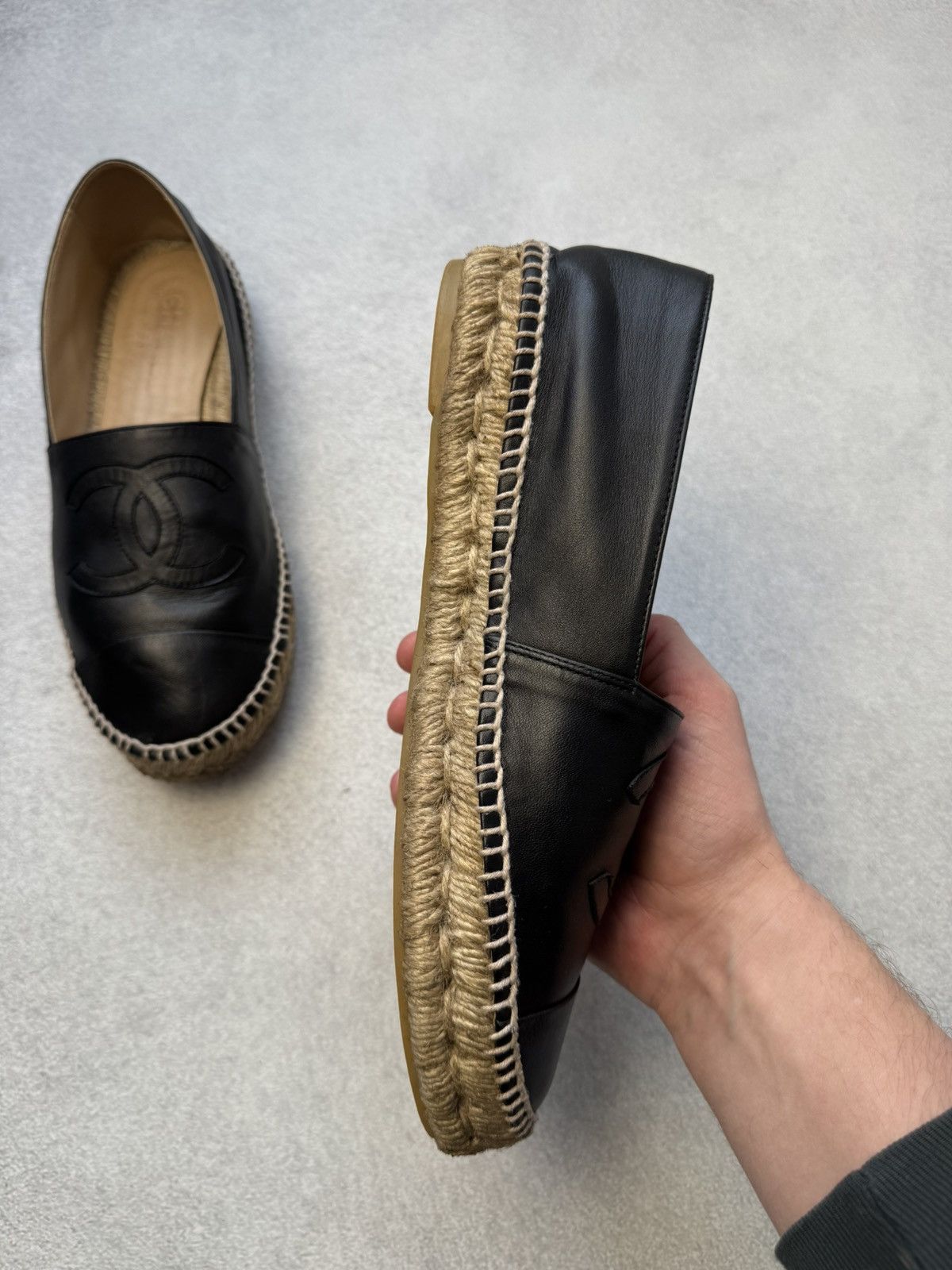 Chanel Vintage Chanel Espadrilles Black Leather slip on 40size Size US 8.5 / IT 38.5 - 9 Thumbnail