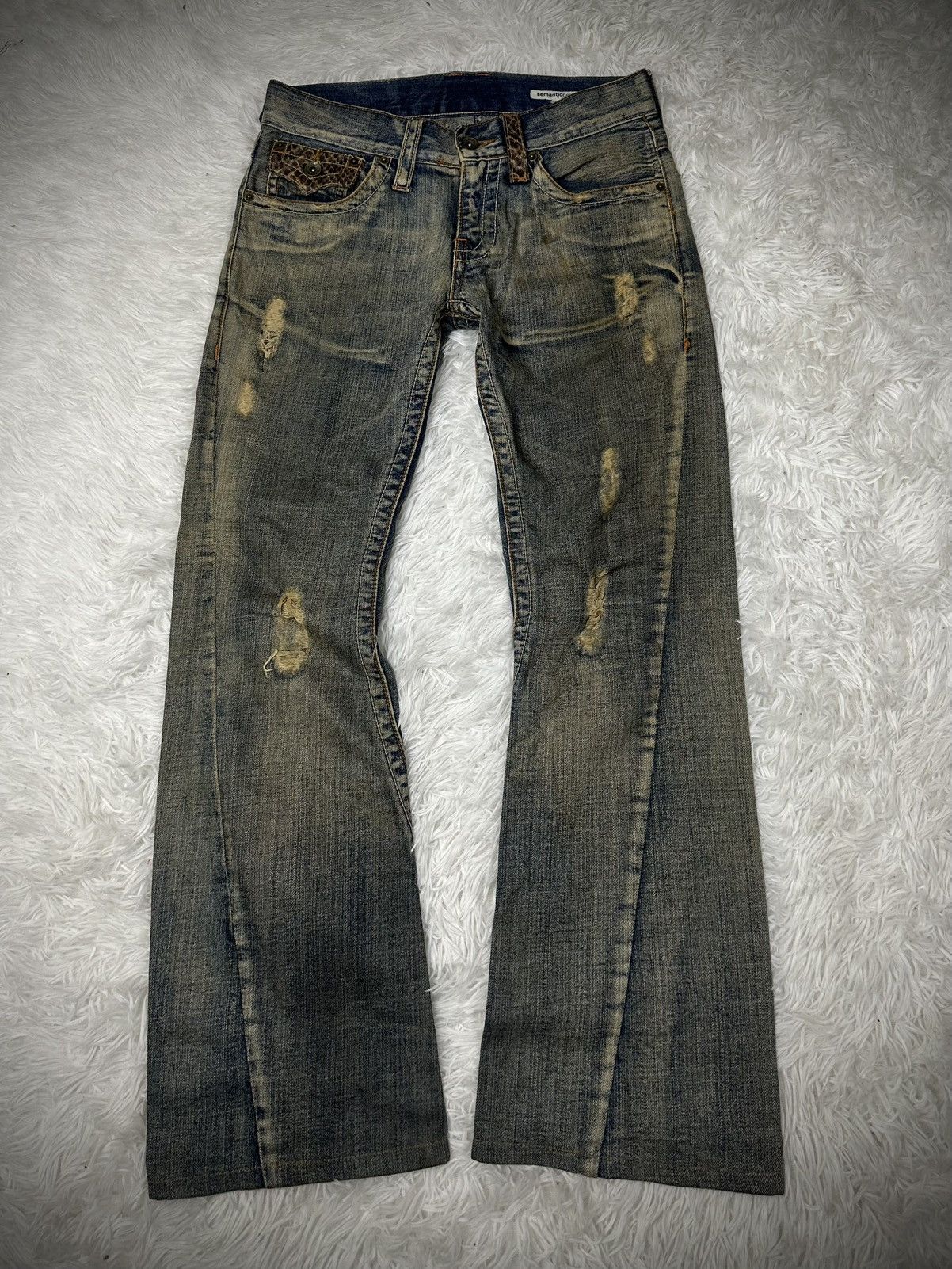 Japanese Brand rare 2000s SEMANTIC DESIGN python snake skin flare jeans Size US 31 - 1 Thumbnail