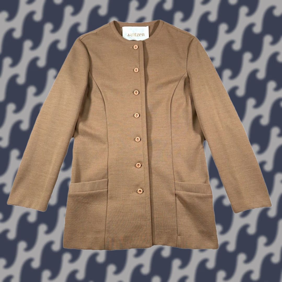 Jantzen VINTAGE Jantzen Blazer Shirt Women 70s Style Collarless Brown Beige Tweed Size 10 Long Sleeve Button Pockets Size L / US 10 / IT 46 - 1 Thumbnail