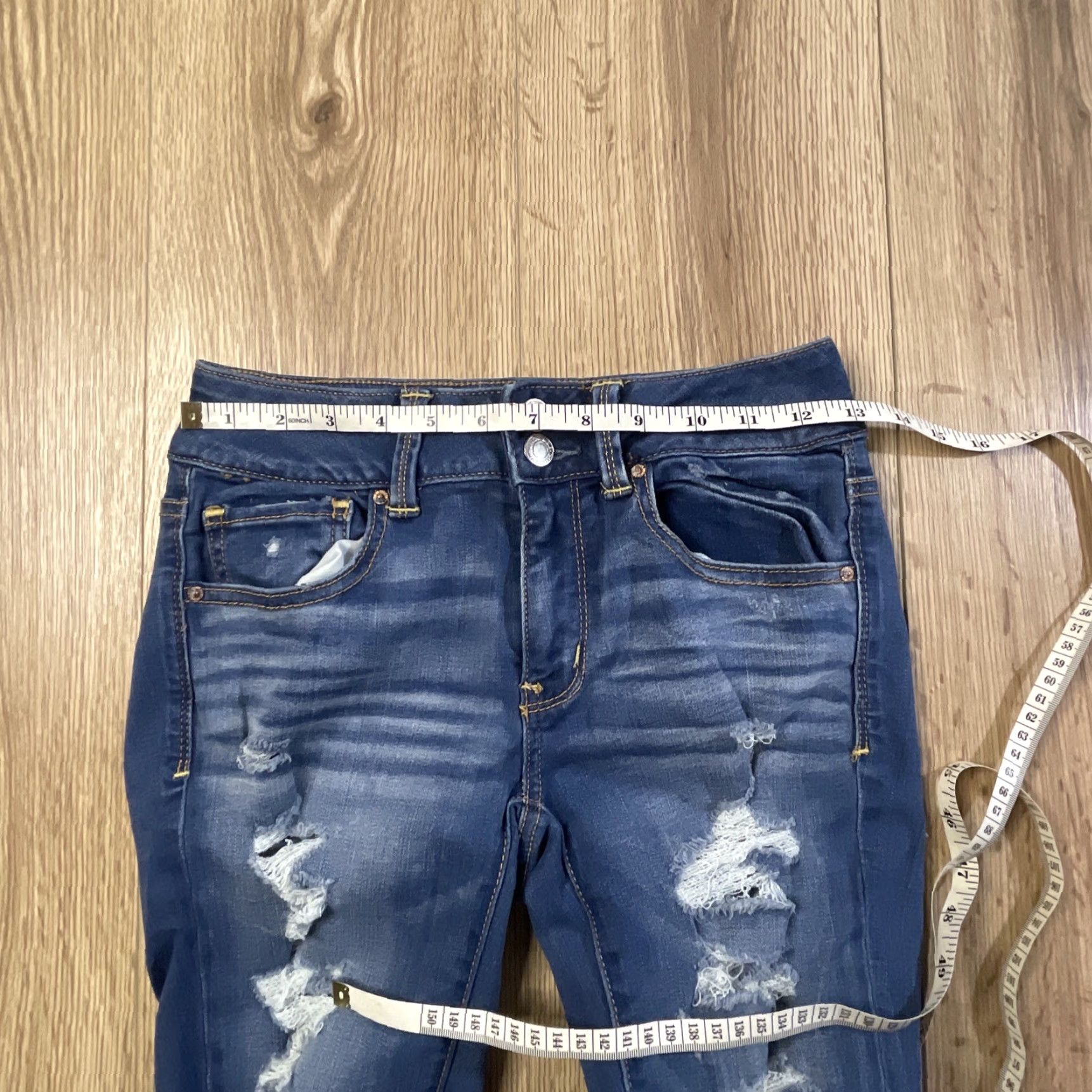 American Eagle Outfitters AMERICAN EAGLE Artist Crop Jeans Size 4 Regular Blue Super Stretch Low Rise Womens Size 27" / US 4 / IT 40 - 6 Thumbnail