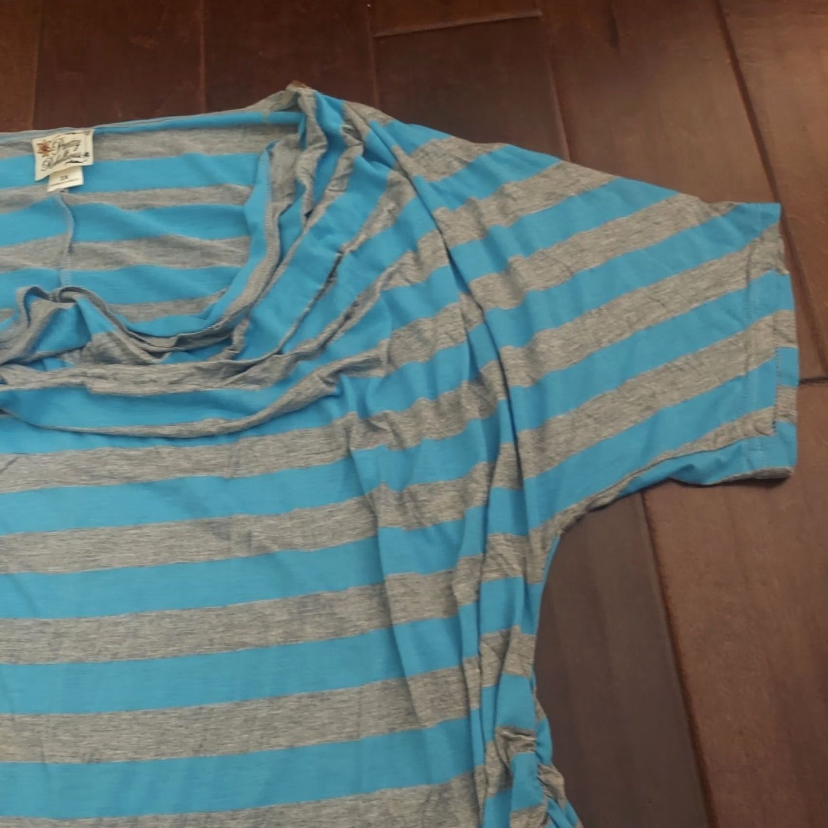 Vintage Pretty Rebellious Blouse Shirt Women 3XL Blue Gray Stripe Side Ruching Short Sleeve Plus Size Casual Summer Spring Fall Winter Size XXL / US 16-18 / IT 52-54 - 6 Thumbnail