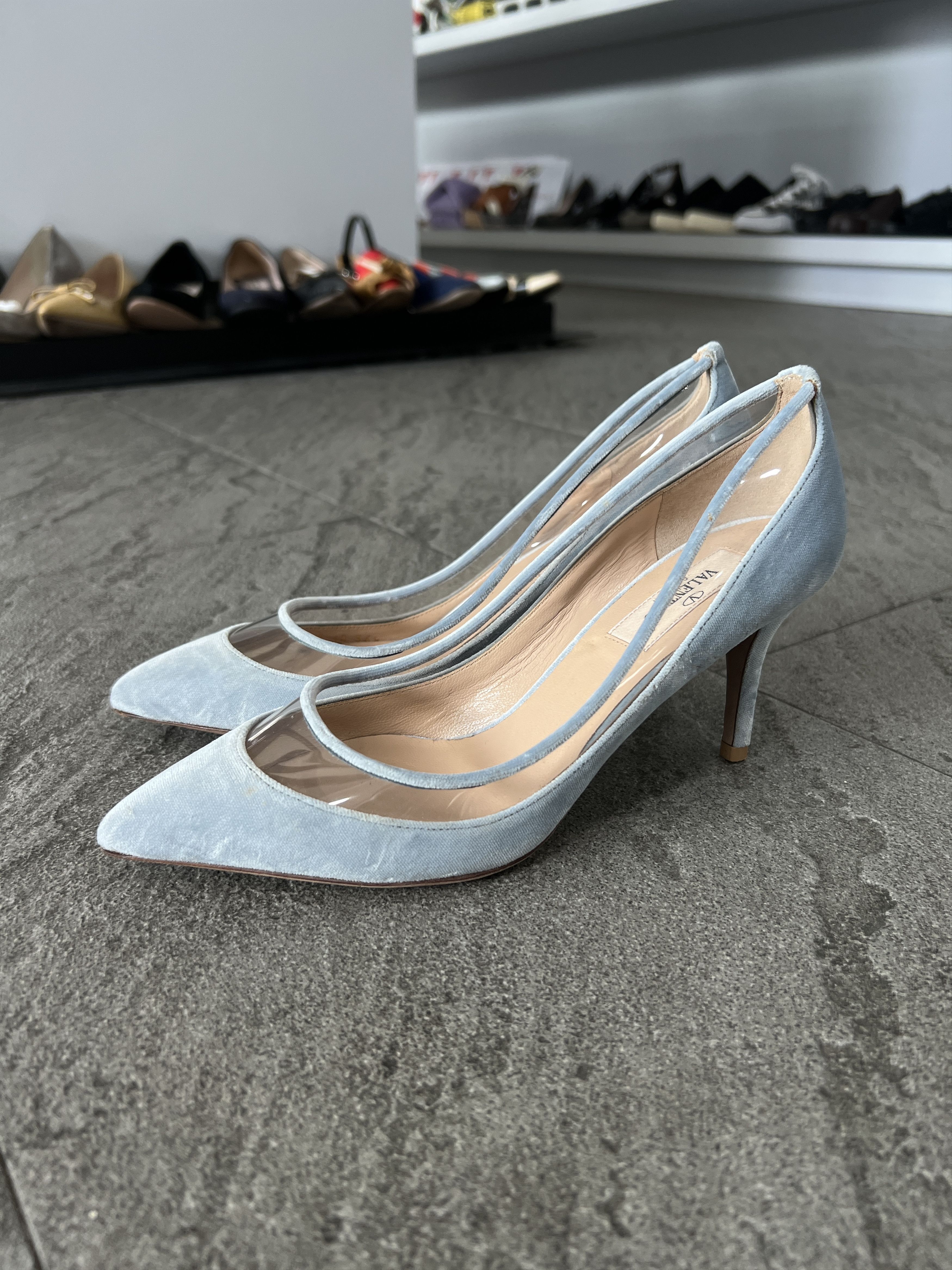 Valentino Valentino Garavani Plexi Suede Heels 36.5 Blue Size US 6.5 / IT 36.5 - 3 Thumbnail