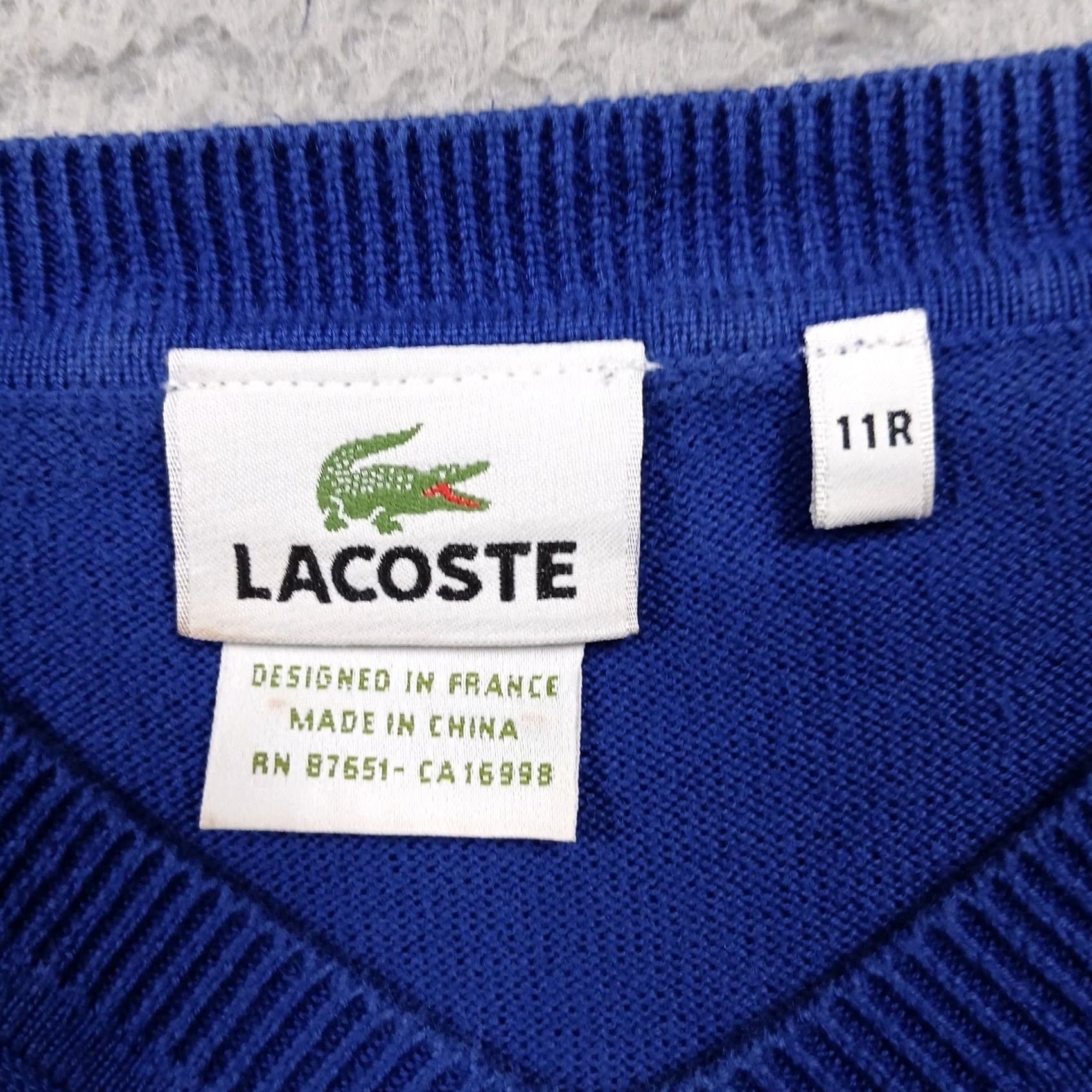 Lacoste Lacoste Sweater Vest Men 11R Blue Cotton V-Neck Croc Logo Vest Knit Sleeveless Golf Adults Mens Size US L / EU 52-54 / 3 - 5 Thumbnail