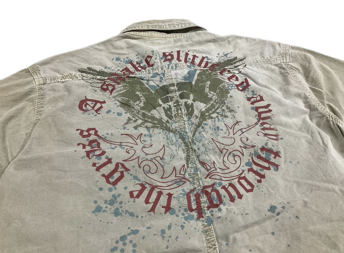🔥Sick Y2K Omkoe Skull Tribal Shirt Distressed