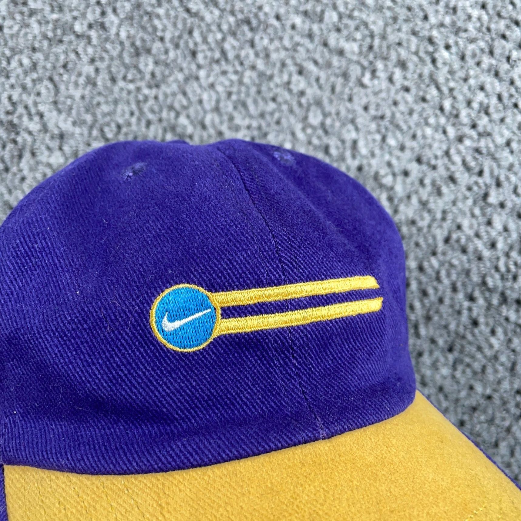 Nike VINTAGE Nike Embroidered Swoosh Snapback Hat Adult One Size Purple Yellow 90s White Tag Mens Snapback Hat Retro 90s Nike Embroidered Swoosh Hat Size ONE SIZE - 6 Thumbnail