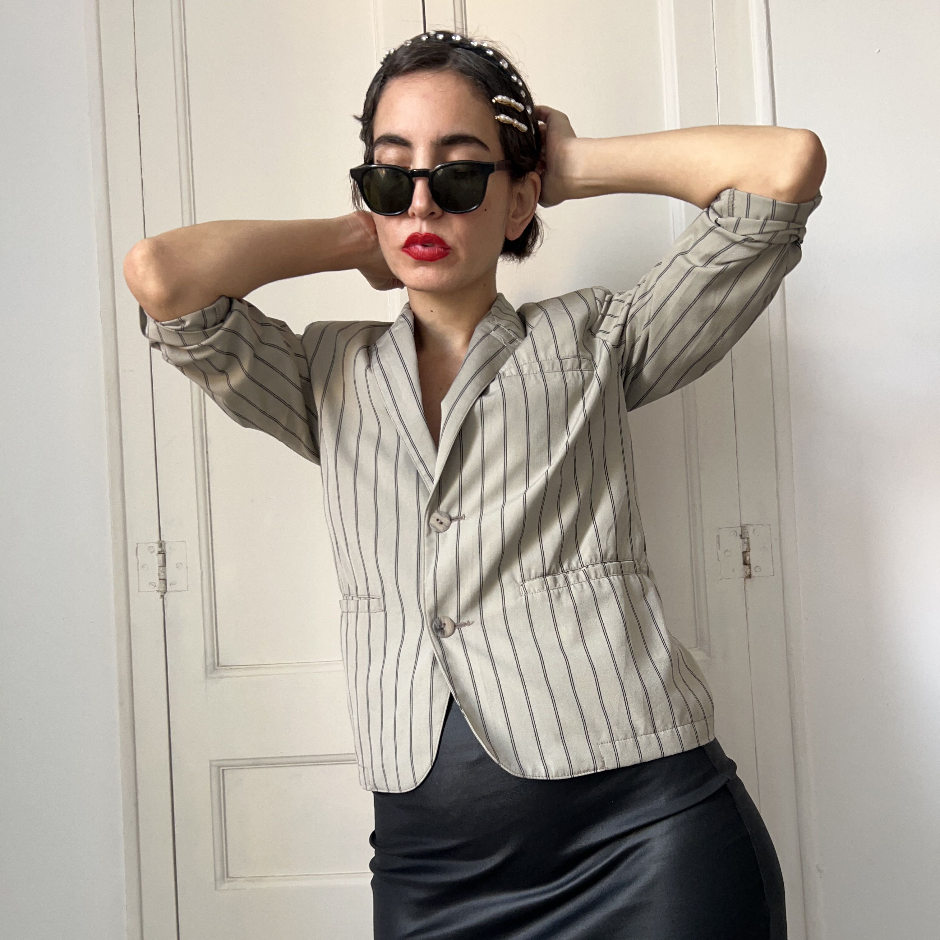 Vintage Vintage 90s Pinstripe Blazer Petite Fit Size XS / US 0-2 / IT 36-38 - 4 Thumbnail