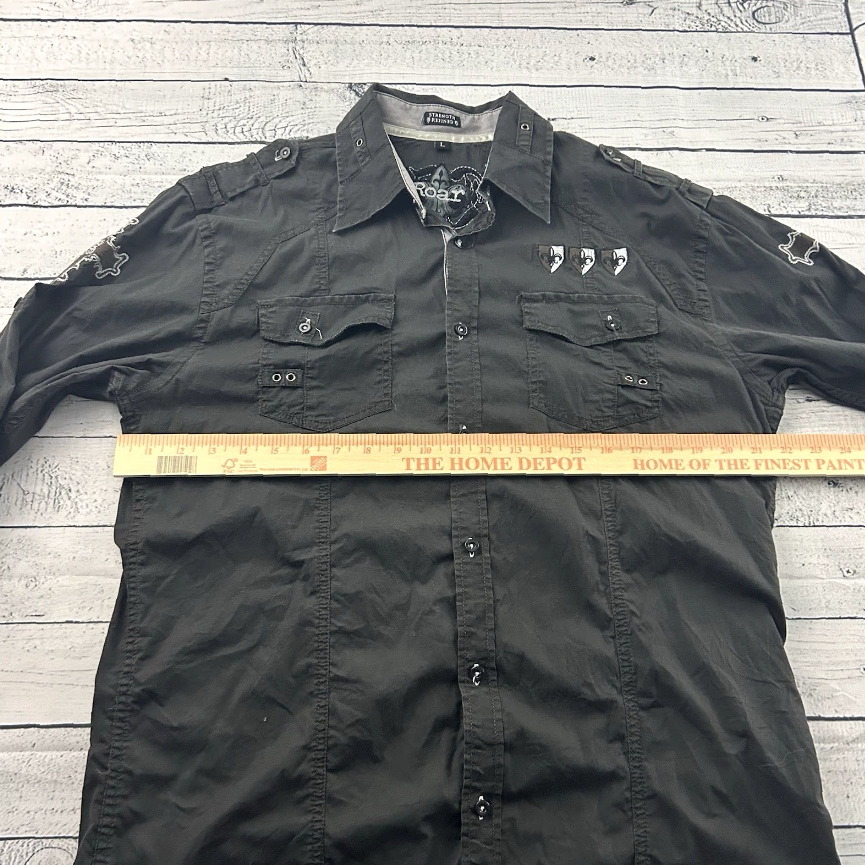 Roar Roar Shirt Button-Up Long Sleeve Embroidered Gray Men's Large Cotton Embroidered Roar Logo Casual Vintage No Size US L / EU 52-54 / 3 - 5 Thumbnail