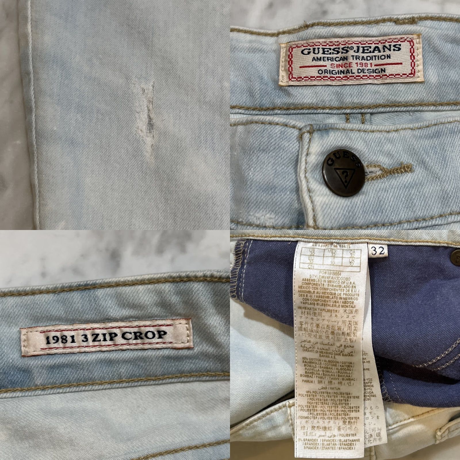 Guess Vintage Guess Jeans Women’s 32 1981 Light Wash Crop Stretch 3 Zip Thrashed Size 24" / US 00 / IT 34 - 11 Thumbnail