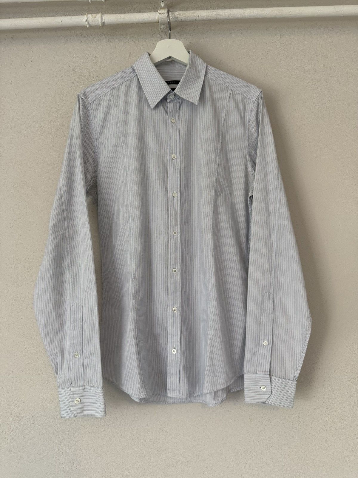 Blue Pinstripe Slim Shirt in Cotton Poplin