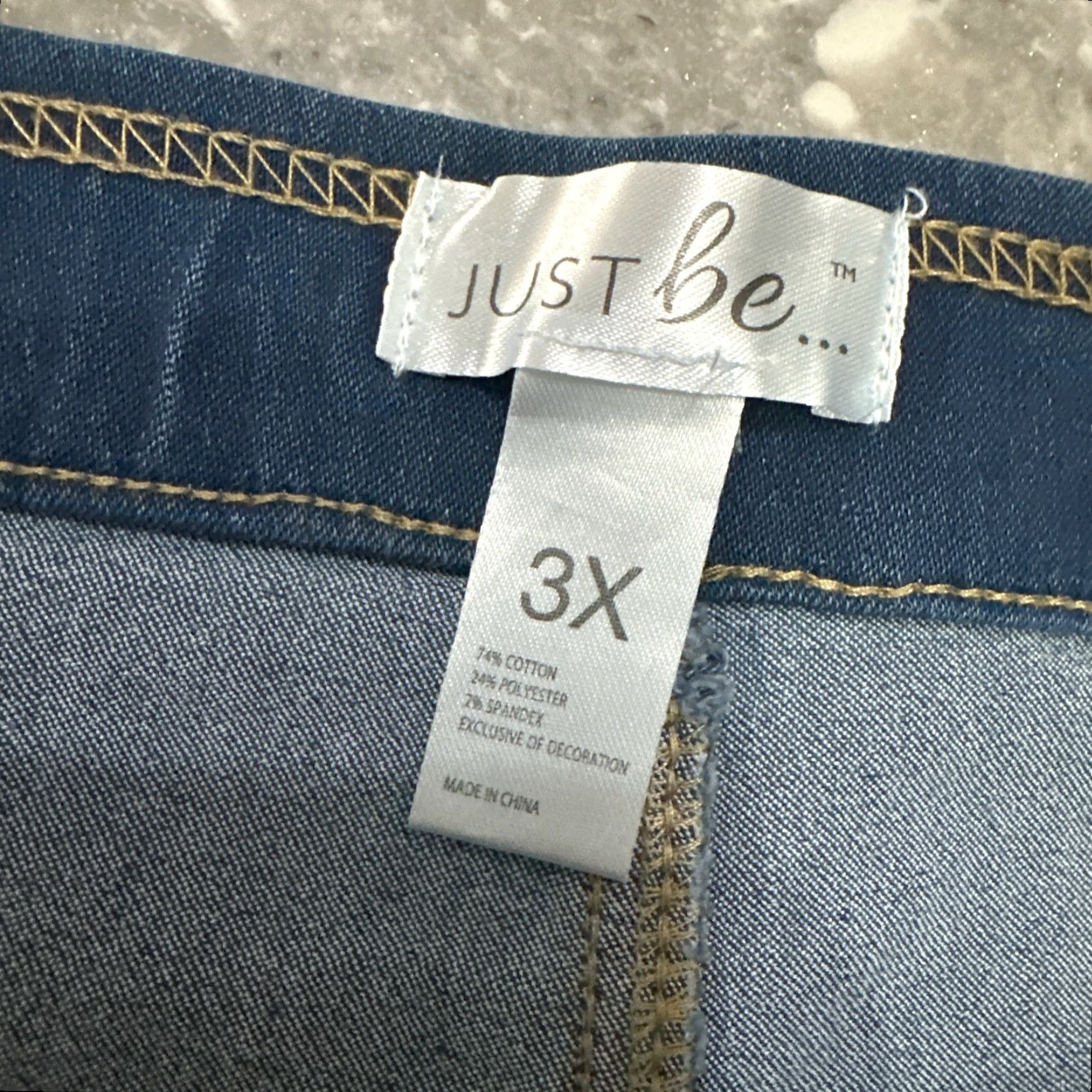 Denime Just Be Shorts 3X Denim Blue Cotton Blend Stretch Pull On Waist Drawcord Pocket Faux Front Casual Size 40" / US 18 - 5 Thumbnail