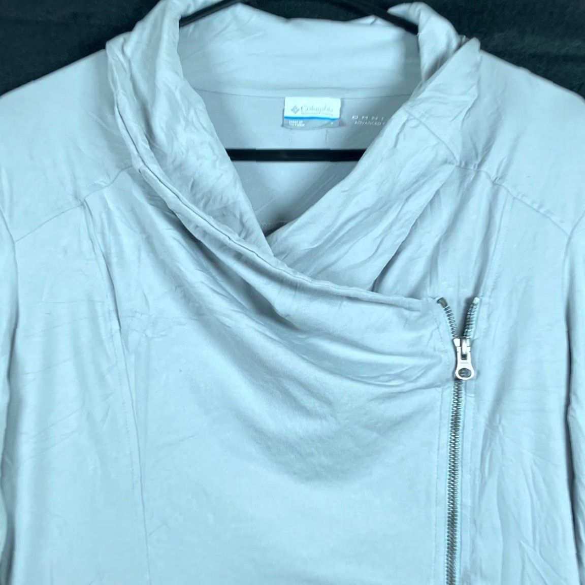 Vintage Columbia Womens Sweater Gray Lightweight Cowl Neck Full Zip Omni Stretch Small Size S / US 4 / IT 40 - 2 Thumbnail