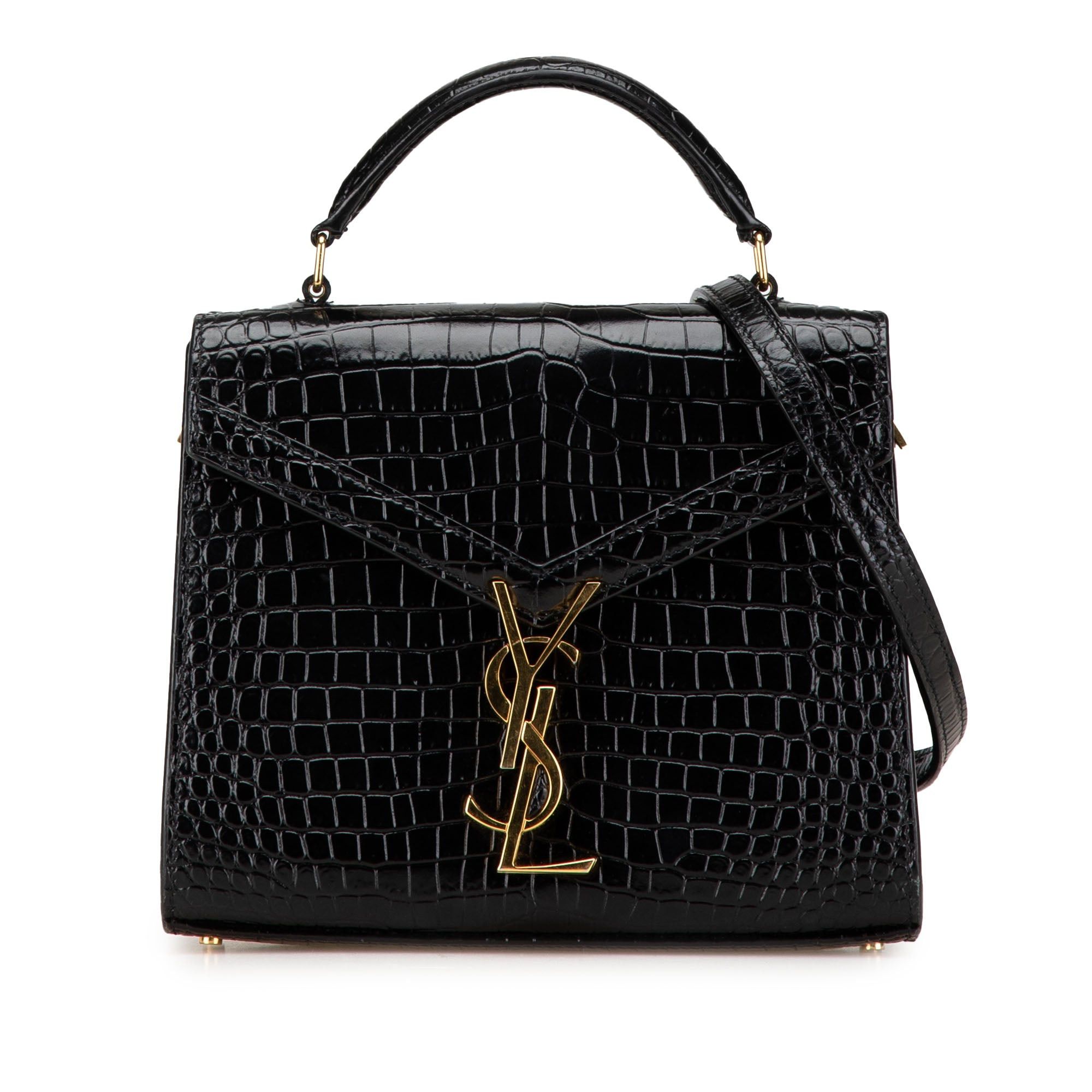 Saint Laurent Paris Saint Laurent Mini Croc Embossed Monogram Cassandra Satchel Black Size ONE SIZE - 1 Thumbnail