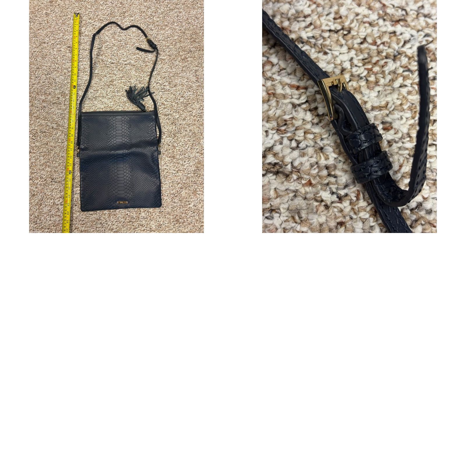 Vintage Gigi New York Navy Blue Leather Snake Alligator Scale Tassel Zipper Clutch Purse Bag Charm Cross Body Womens Medium Size ONE SIZE - 8 Thumbnail