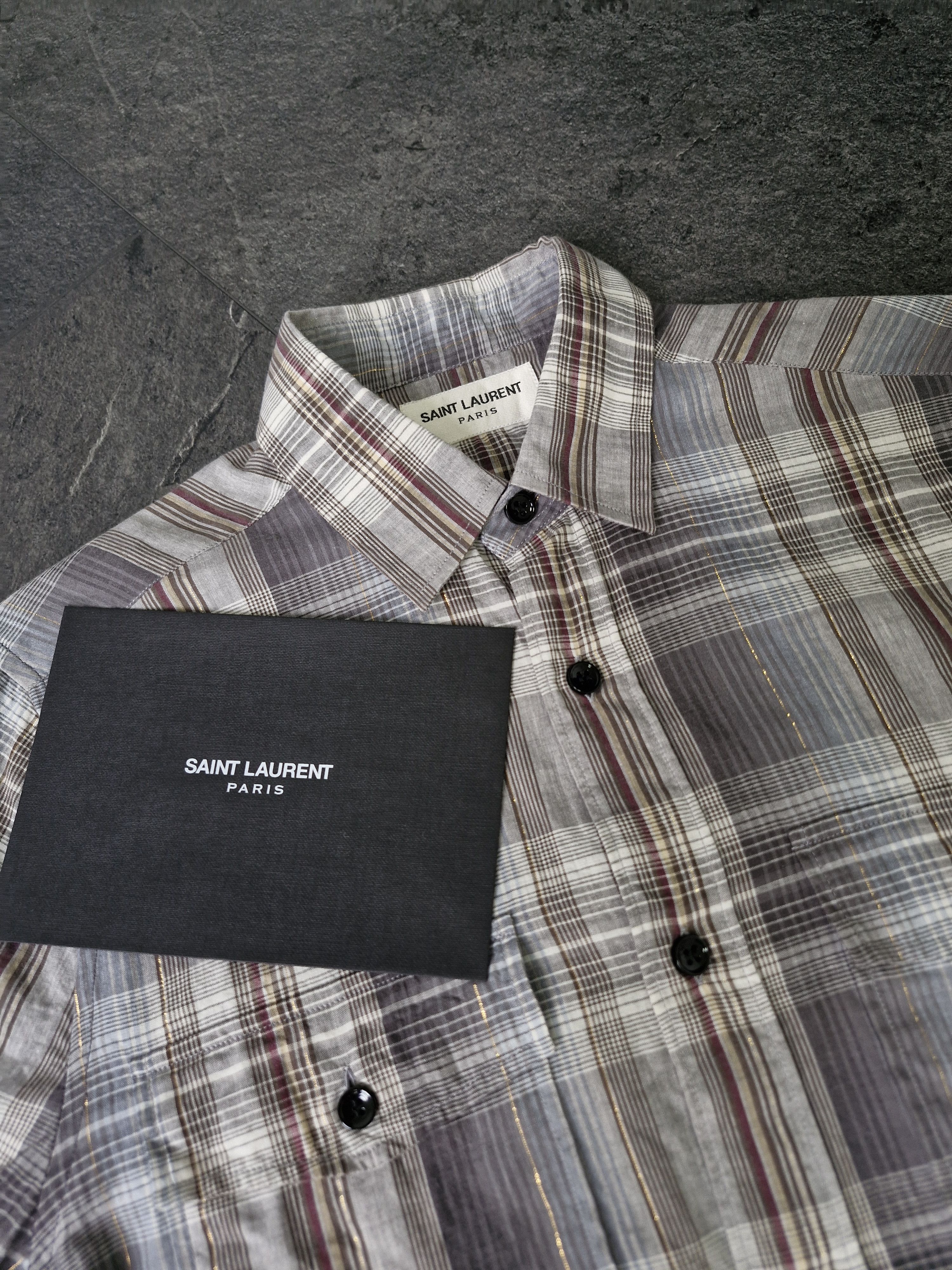 Saint Laurent Paris SS15 Grey Blue Plaid Flannel Shirt Size US S / EU 44-46 / 1 - 8 Thumbnail