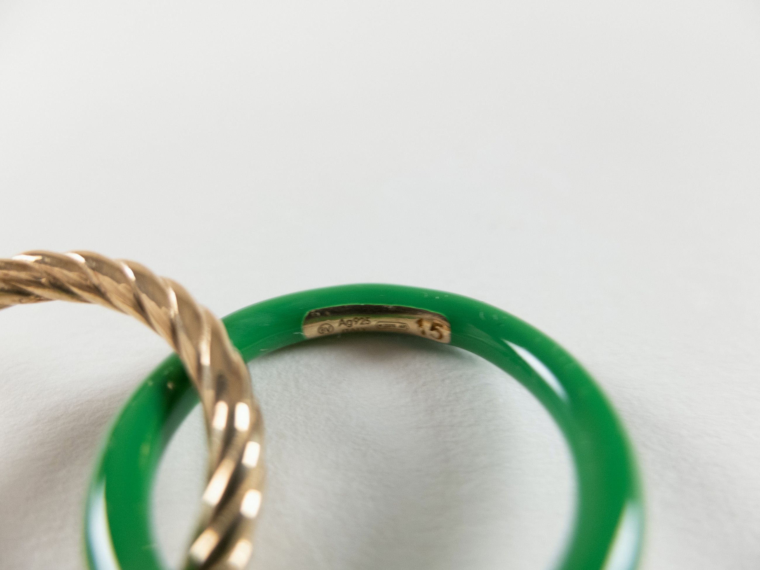 Bottega Veneta BOTTEGA VENETA green and gold silver double ring 7 15 q Size ONE SIZE - 8 Thumbnail