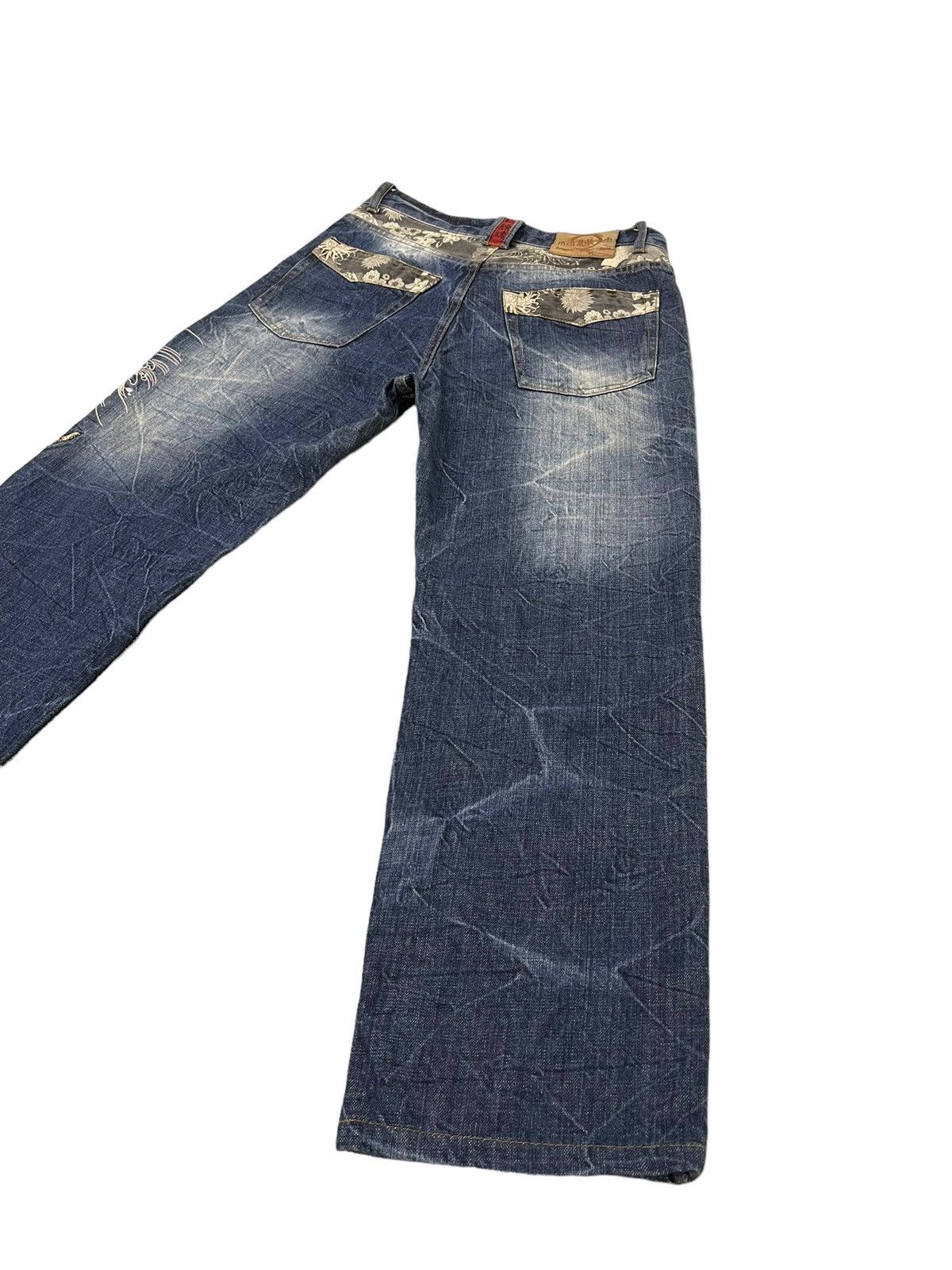 Japanese Brand Embroidery Jeans Kara Kuri Tamashi Koi Fish Regular Fit 6🟦6 Size US 31 - 14 Thumbnail