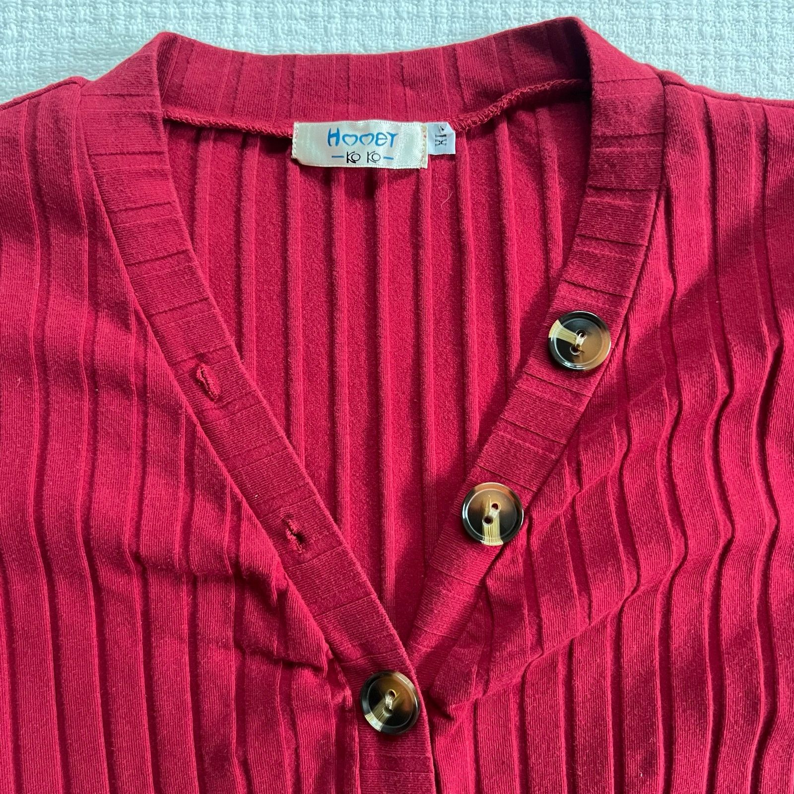 Vintage Y2K Hooey Ko Ko Ribbed V-Neck Top XL Deep Red Size XL / US 12-14 / IT 48-50 - 3 Thumbnail