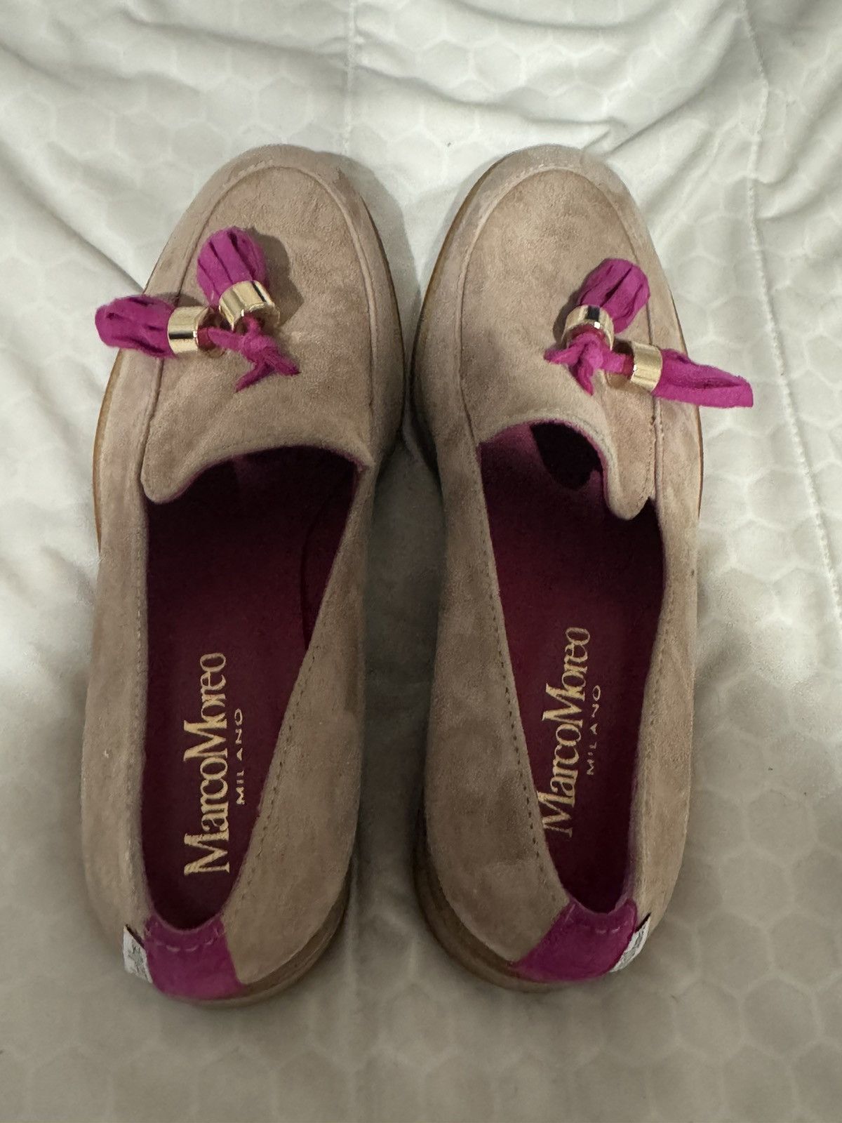 Other Marco Moreo Loafers Tan Canvas and Fuschia Size US 5 / IT 35 - 1 Thumbnail