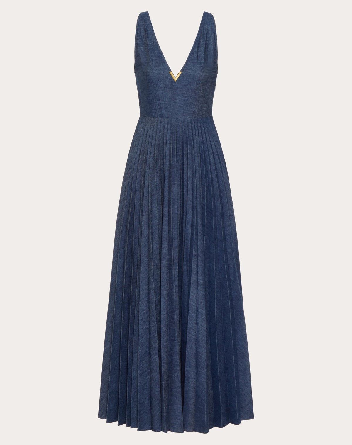 Valentino o1s1wg110525 Chambray Denim Plisse Dress in Medium Blue Size M / US 6-8 / IT 42-44 - 1 Thumbnail