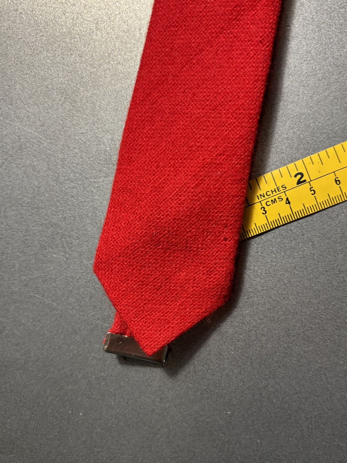 Vintage Vintage Pre-Tied Necktie Zipper Skinny Lambswool Red Wool 90 Size ONE SIZE - 13 Thumbnail