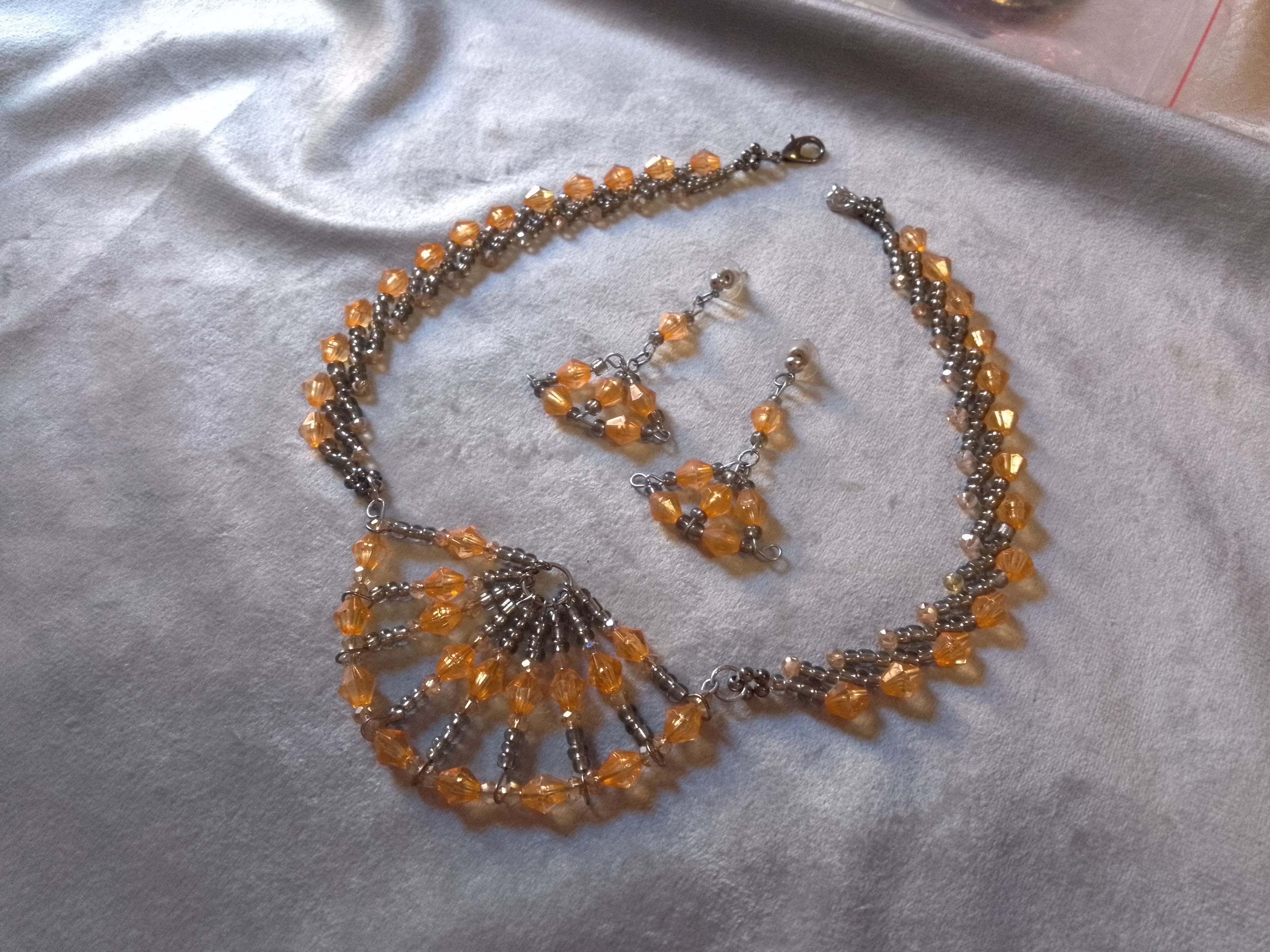 Handmade Necklace Orange Green Earrings Vintabe Antique Fashionable Size ONE SIZE - 10 Thumbnail