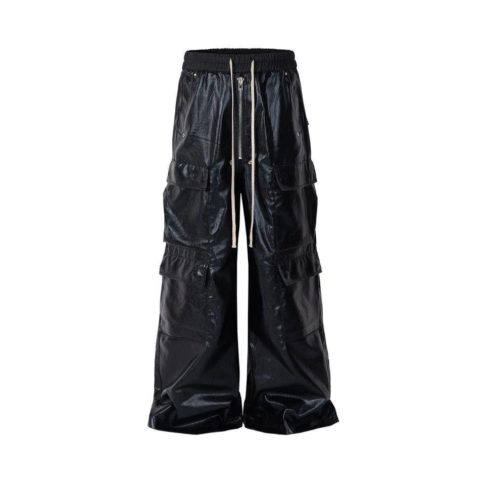 Japanese Brand Leather Pants Hombre Baggy Wide Leg Drawstring Size US 32 / EU 48 - 2 Thumbnail