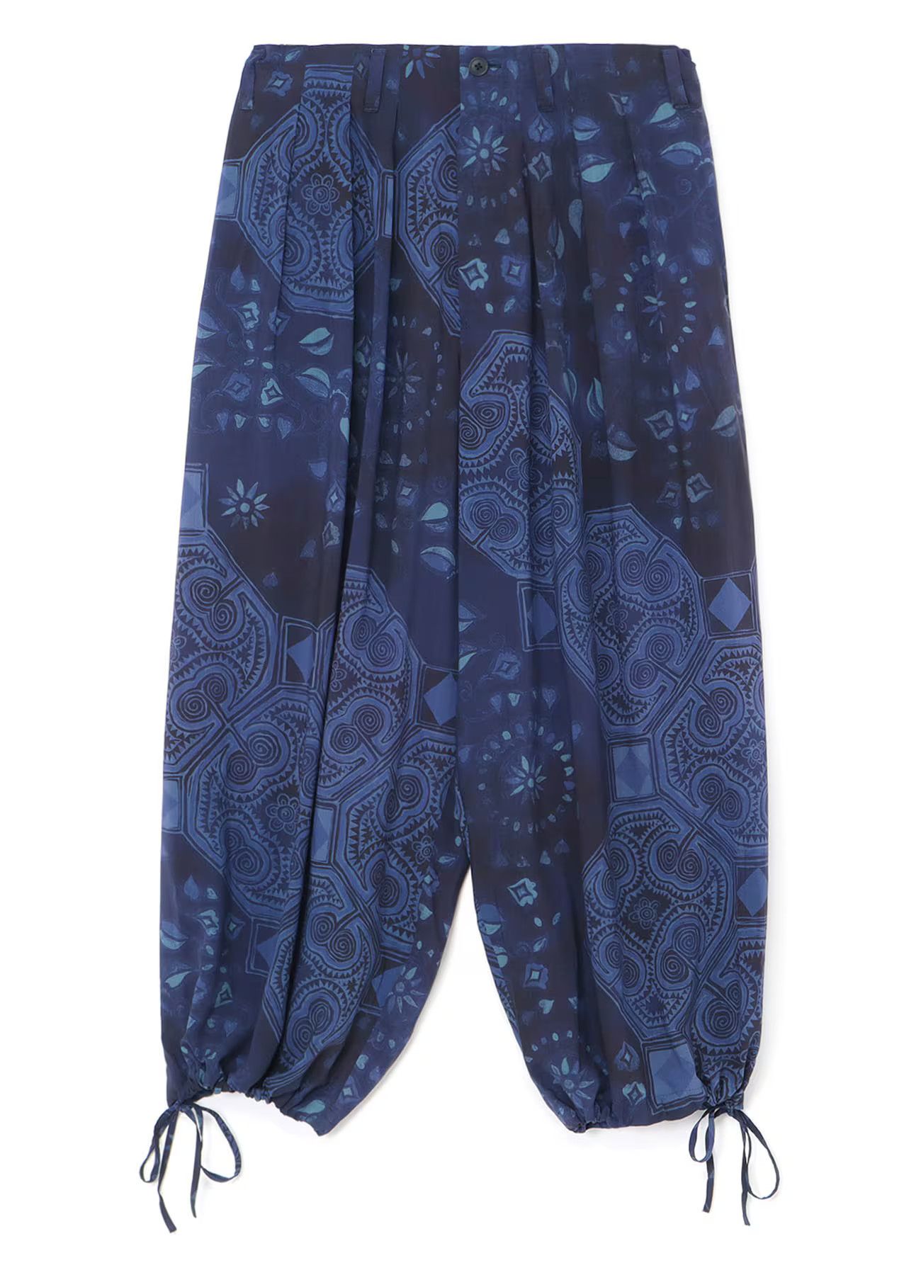 image of Yohji Yamamoto Pour Homme Chinoiserie-A Printed Drawstring Balloon Pants in Blue, Men's (Size 35)