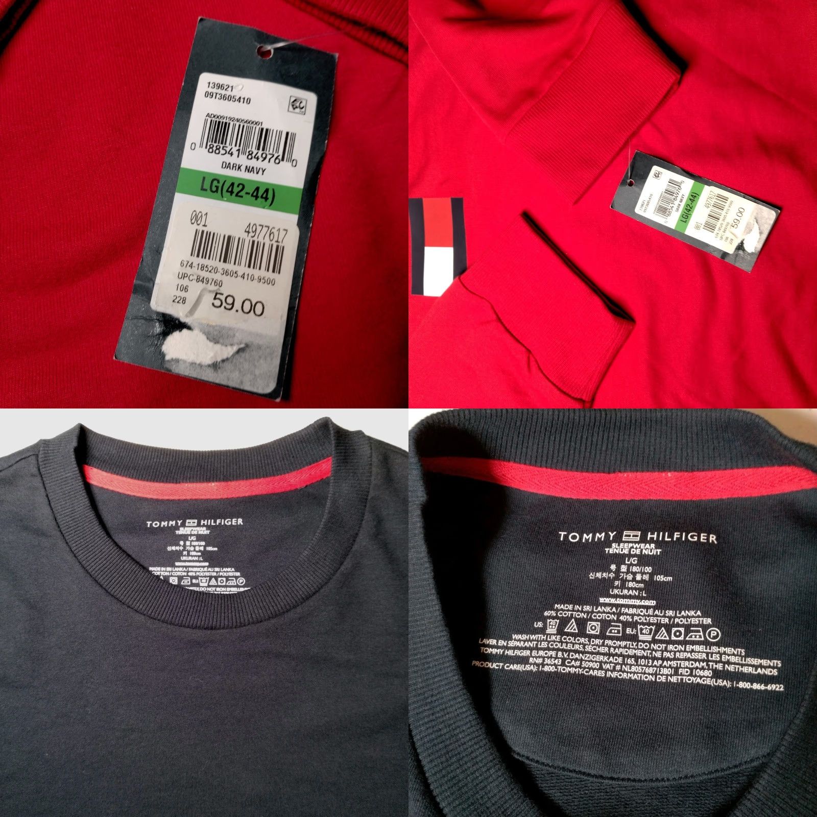 Tommy Hilfiger VINTAGE Tommy Hilfiger Shirt Me L Long Sleeve Red Blue Knit Top Sleepwear NEW Size US L / EU 52-54 / 3 - 8 Thumbnail