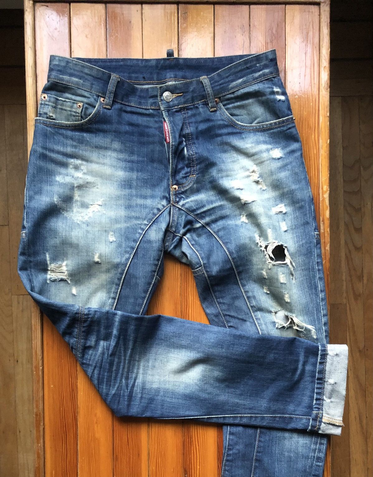 Dsquared2 DSQUARED2 Crazy Distressed Anchor Biker Jeans Size US 31 - 8 Thumbnail