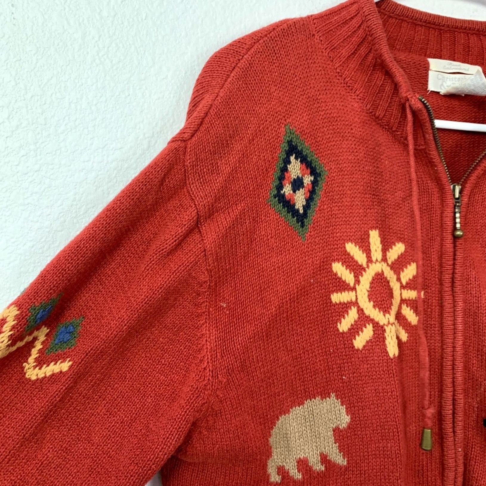 Vintage VINTAGE Christopher & Banks Women's Red XL Sweater Jacket Cabincore Moose Bears Satin Prose? Size XL / US 12-14 / IT 48-50 - 2 Thumbnail