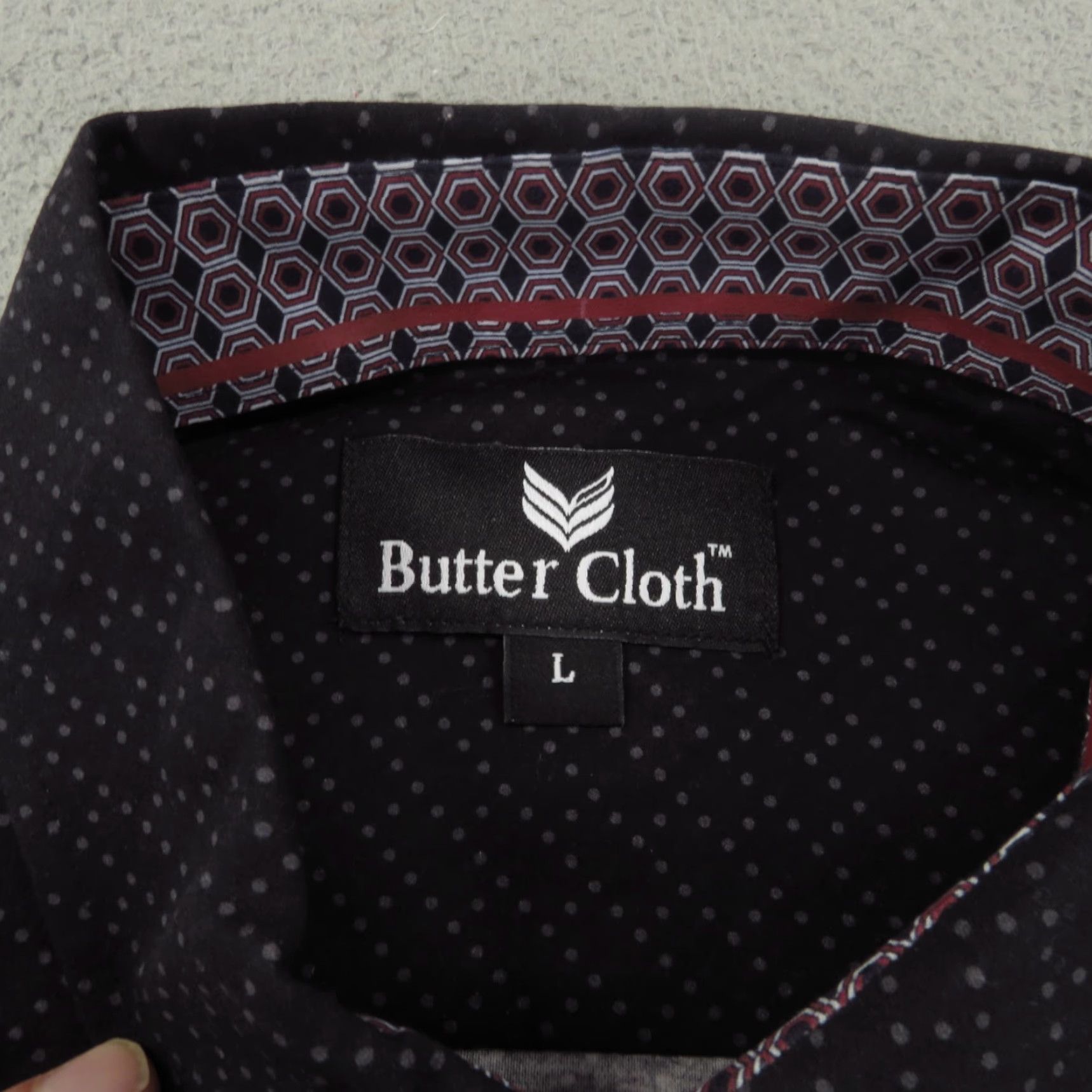 Buttero Butter Cloth Shirt Men Large Black Grey Geometric Dot Performance Flex Stretch Mens Size US L / EU 52-54 / 3 - 5 Thumbnail