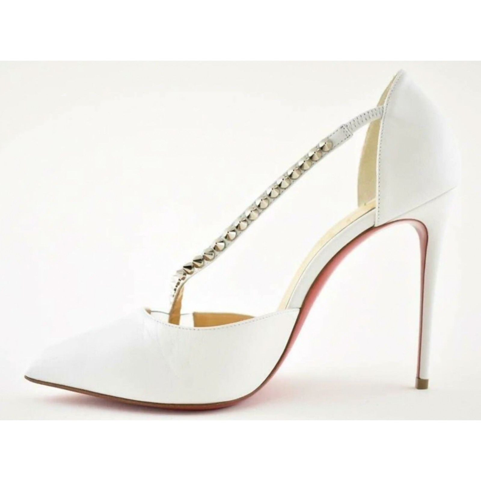 Christian Louboutin Spike Cross 100 White PVC Silver Criss Strap Heel Pump 42 Size US 12 / IT 42 - 8 Thumbnail