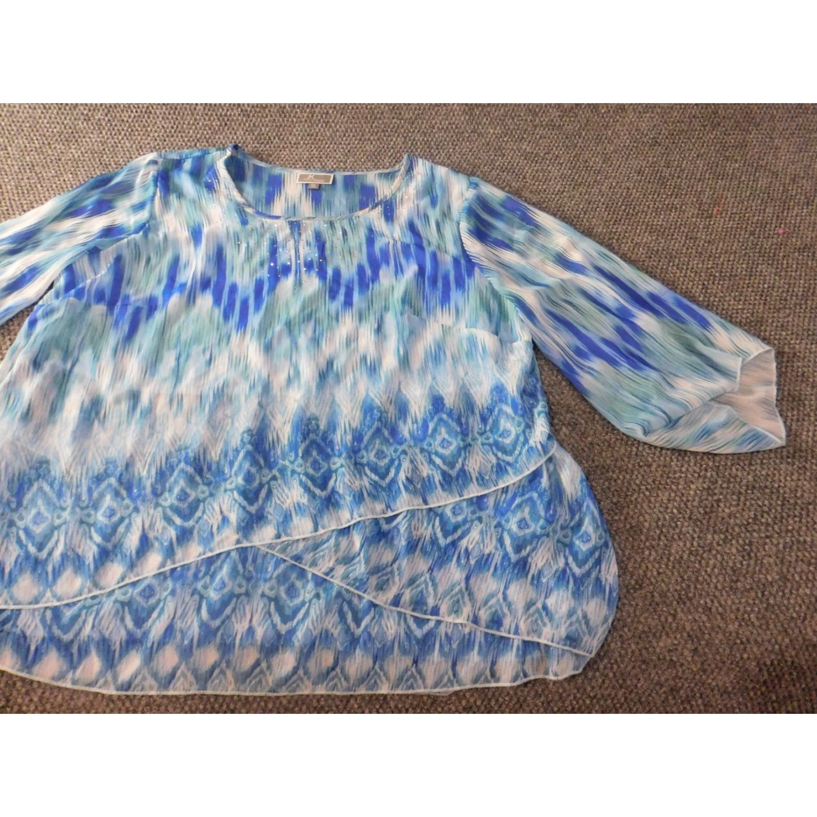 JM Collection JM Collection Blouse Shirt 2X Women Plus Blue Striped Knit Polyester Crew Neck Pullover Stretch Designer Casual Size XXL / US 16-18 / IT 52-54 - 3 Thumbnail