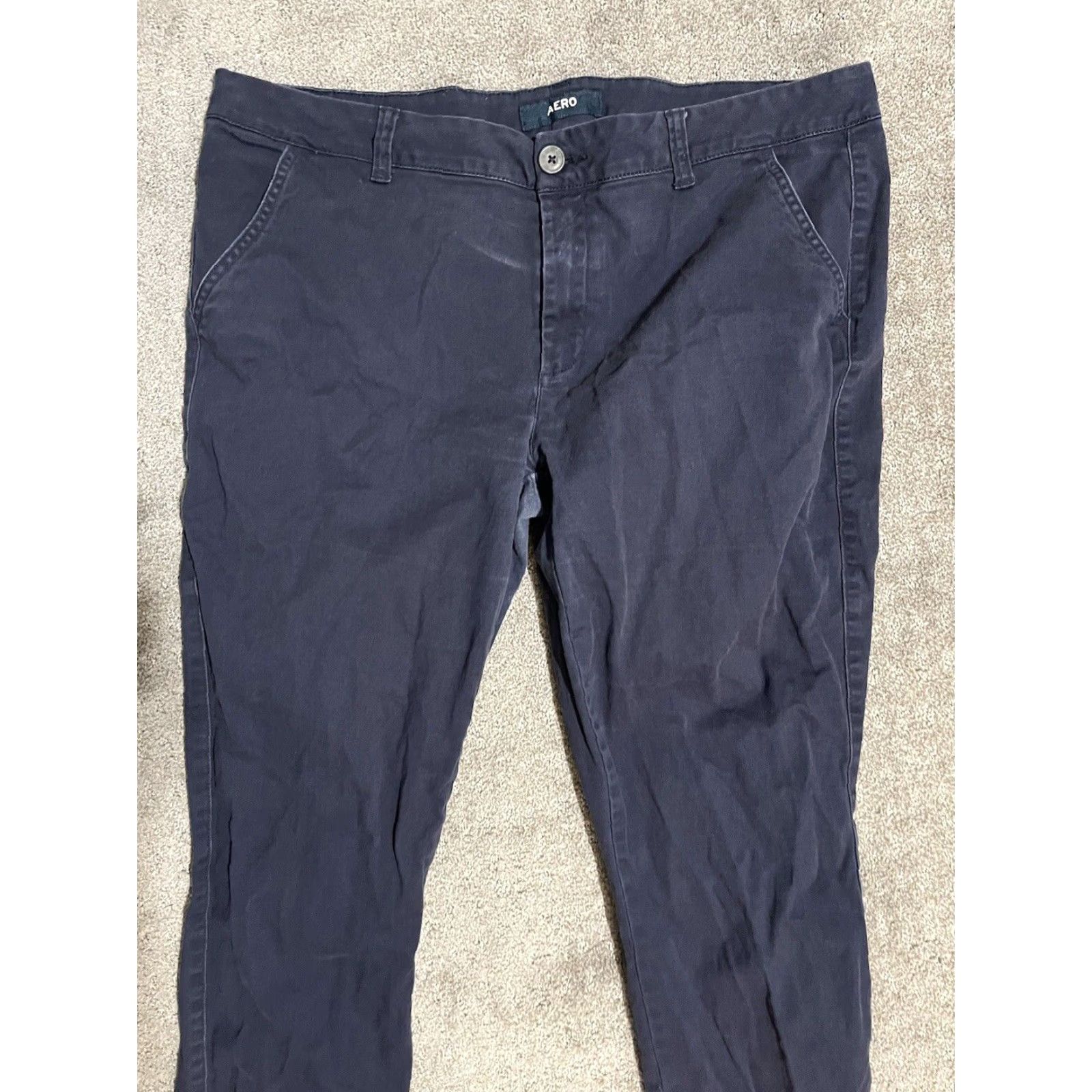 Vintage Aéropostale Women's Skinny Stretch Chino Pants Size 16 Long Navy Blue Casual 97% Cotton Size 38" / US 16 / IT 52 - 2 Thumbnail