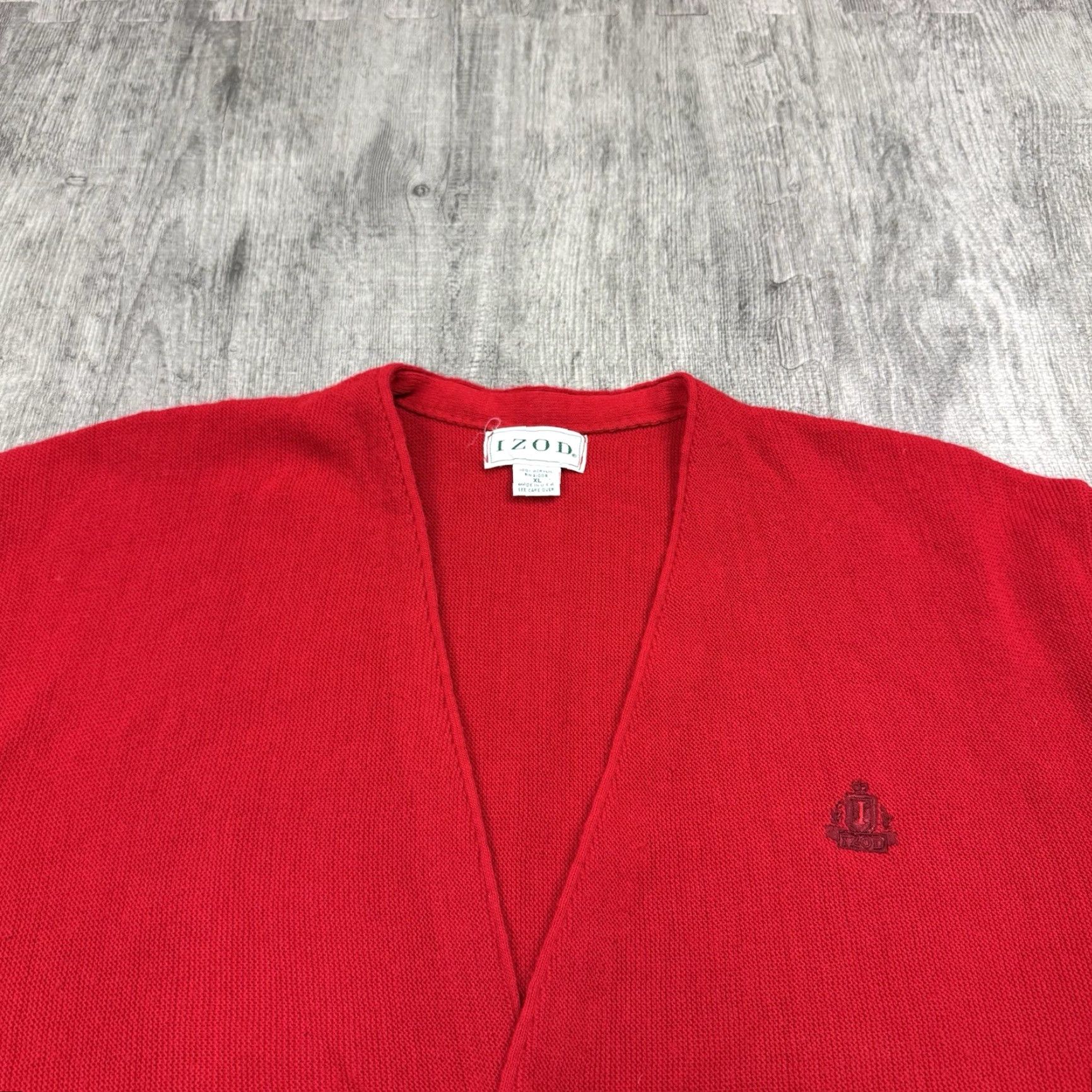 Izod Vintage IZOD 80s US Made Red Acrylic Knit Cardigan Men XL Preppy V-Neck Button Front Size US XL / EU 56 / 4 - 2 Thumbnail