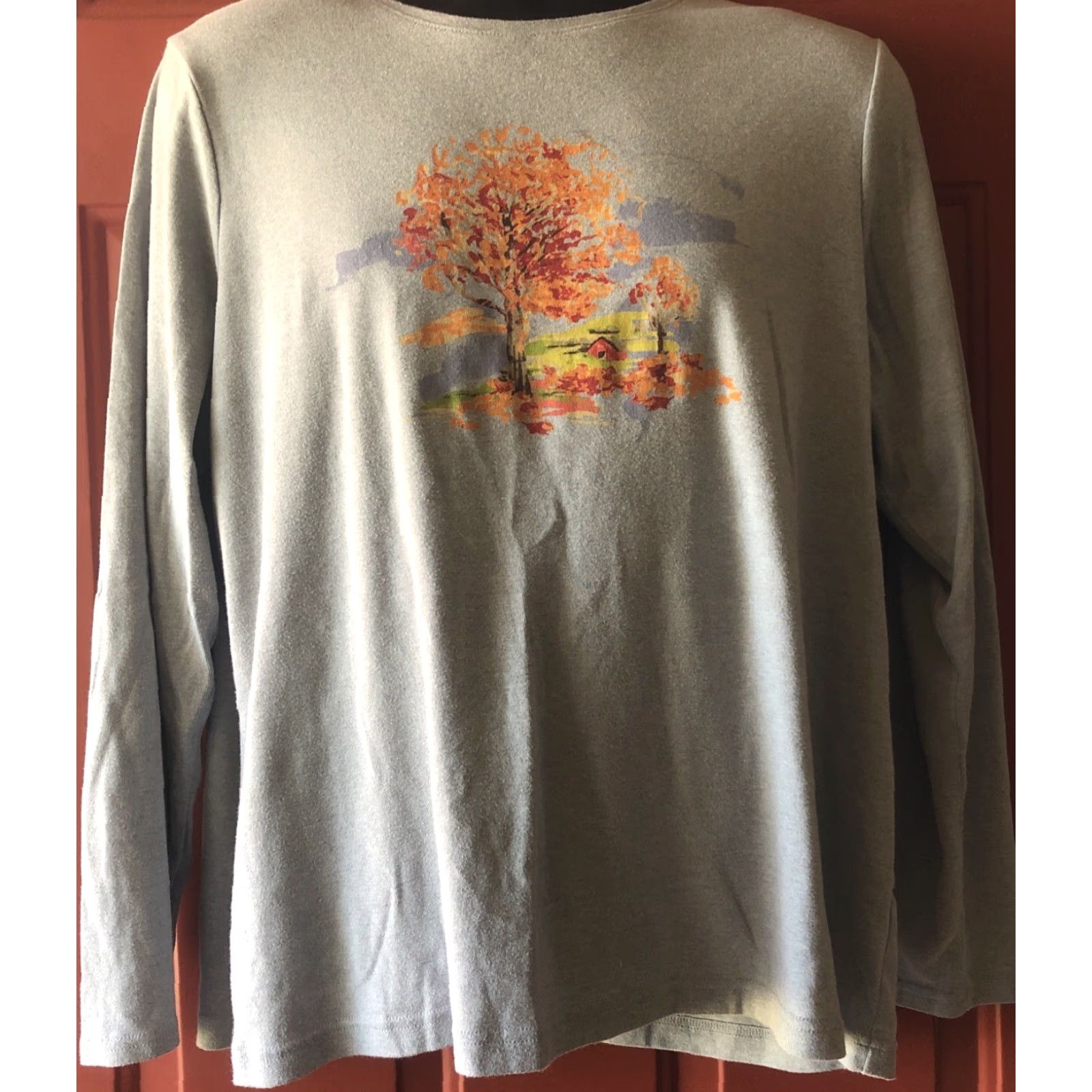 Croft & Barrow CROFT & BARROW Women’s Gray Blouse Top 2XL Crew Neck Long Sleeve Pullover Casual Shirt 100% Cotton Size XXL / US 16-18 / IT 52-54 - 2 Thumbnail