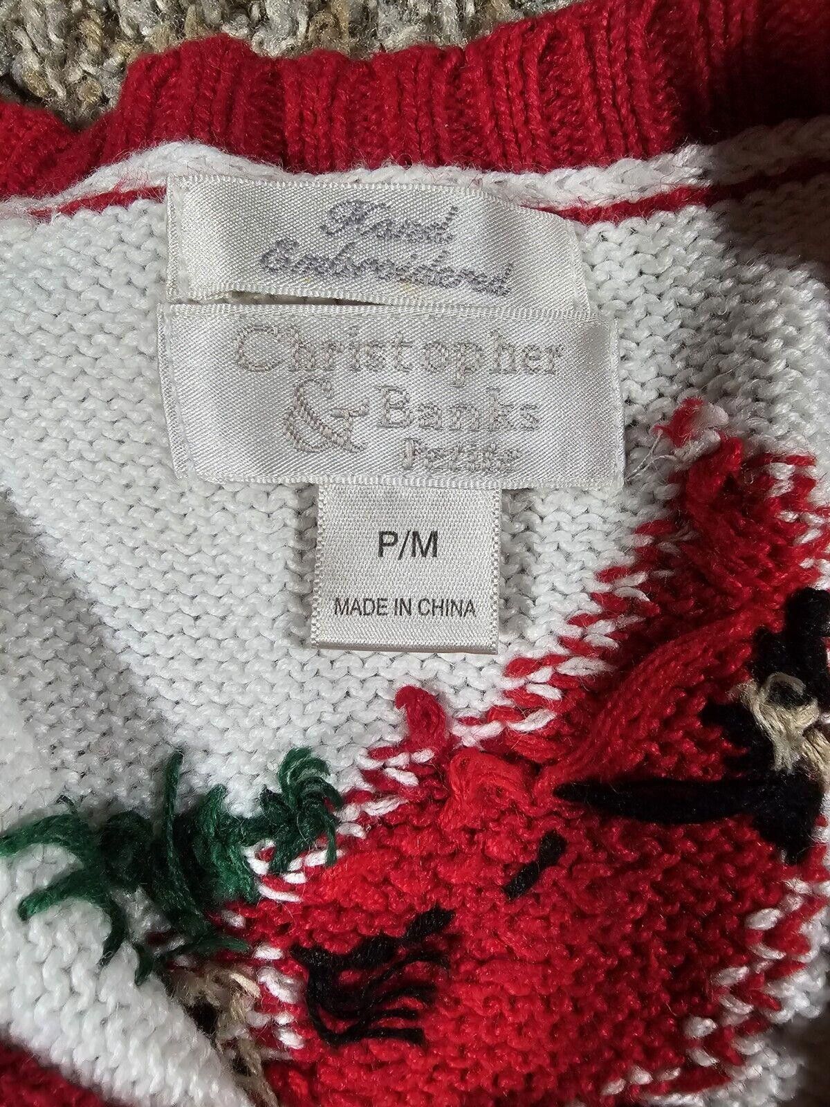 Designer Christopher Banks Christmas Sweater Vest Cardinal PM Zip Up Size M / US 6-8 / IT 42-44 - 3 Thumbnail