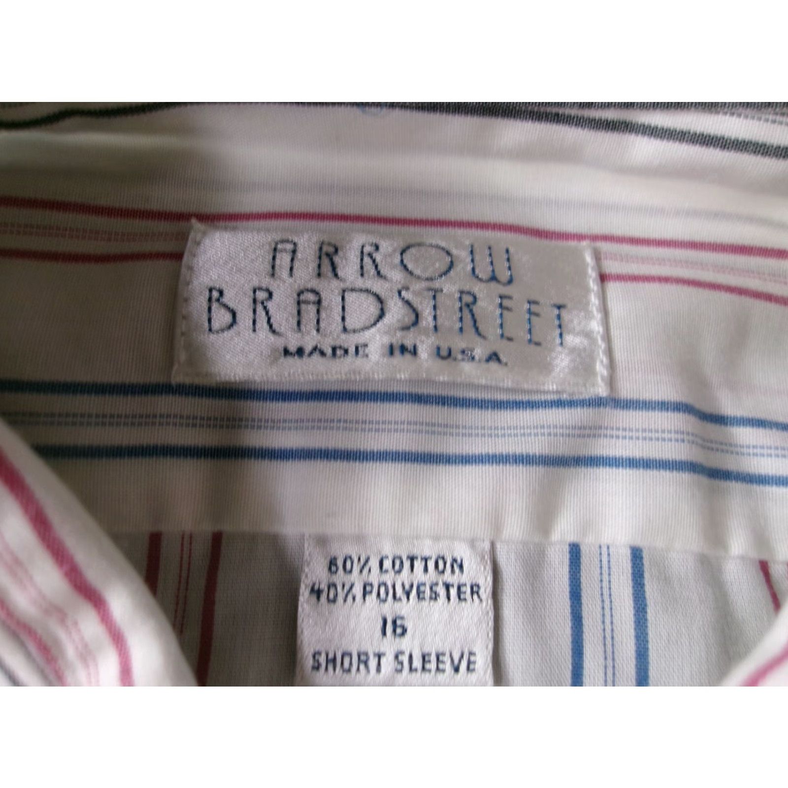 Arrow VINTAGE Arrow Bradstreet Dress Shirt Men 16 Regular White Striped 80s 90s USA Classic Size 42R - 6 Thumbnail