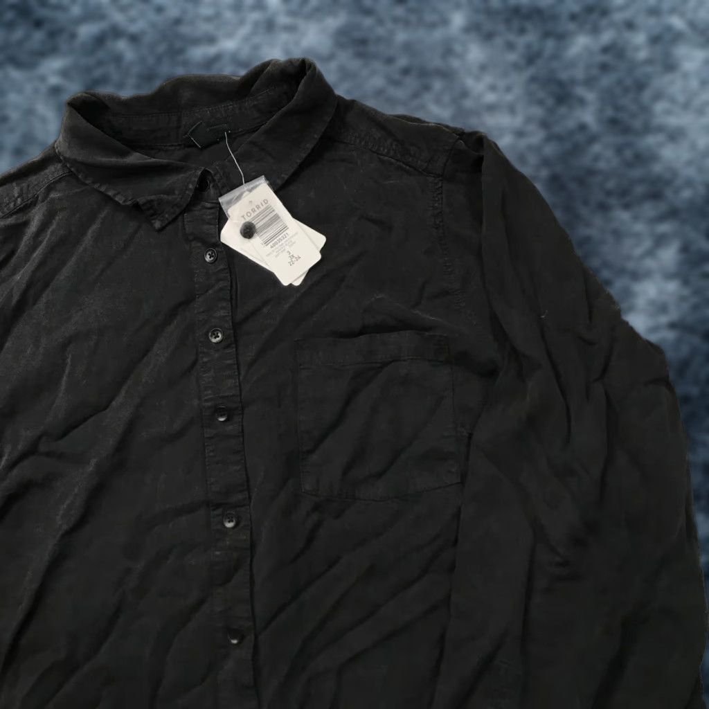 Torrid Torrid Shirt Womens 3X Washed Black Tencel Button-Down Long Sleeve Plus Size XXL / US 16-18 / IT 52-54 - 1 Thumbnail