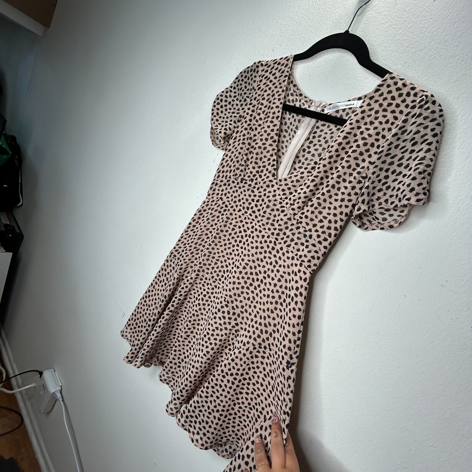 Other Morning Mist Peach Black Polka Dot VNeck Short Sleeve Dress Size S / US 4 / IT 40 - 4 Thumbnail